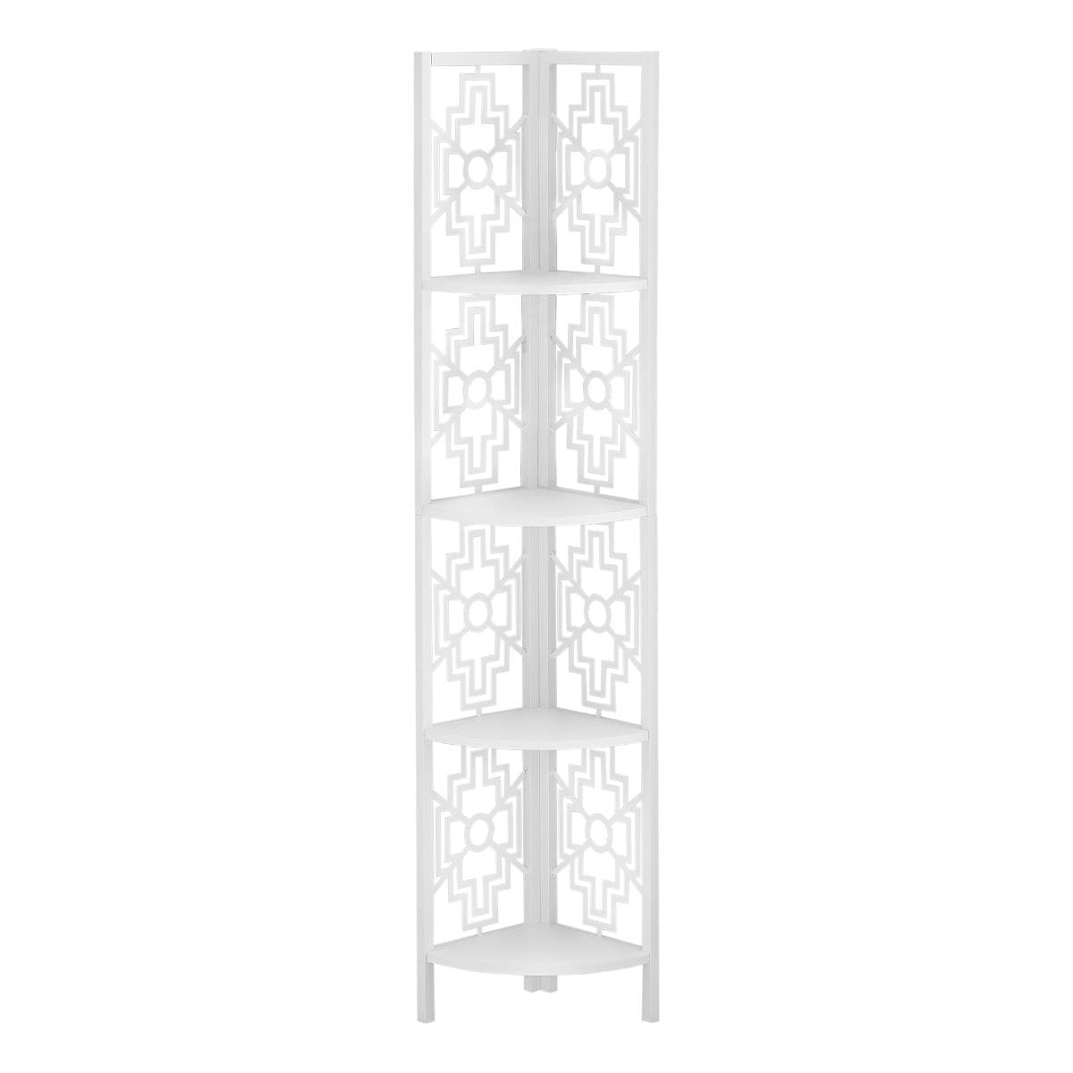 White Metal Corner Etagere Bookcase with Cutwork Design