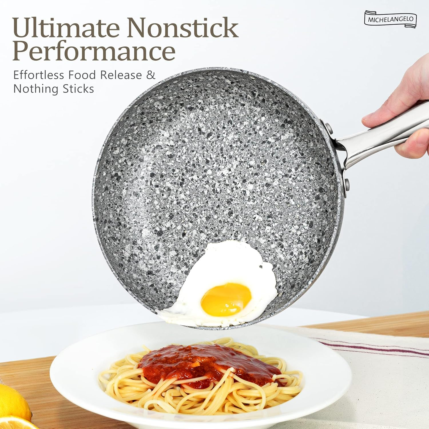 MICHELANGELO Pots and Pans Set 10 Piece, Cookware Set with Granite Coatings for Super Nonstick Result Essential Stone Cookware Sets with Utensil Set, Induction Compatible, PFOA Free