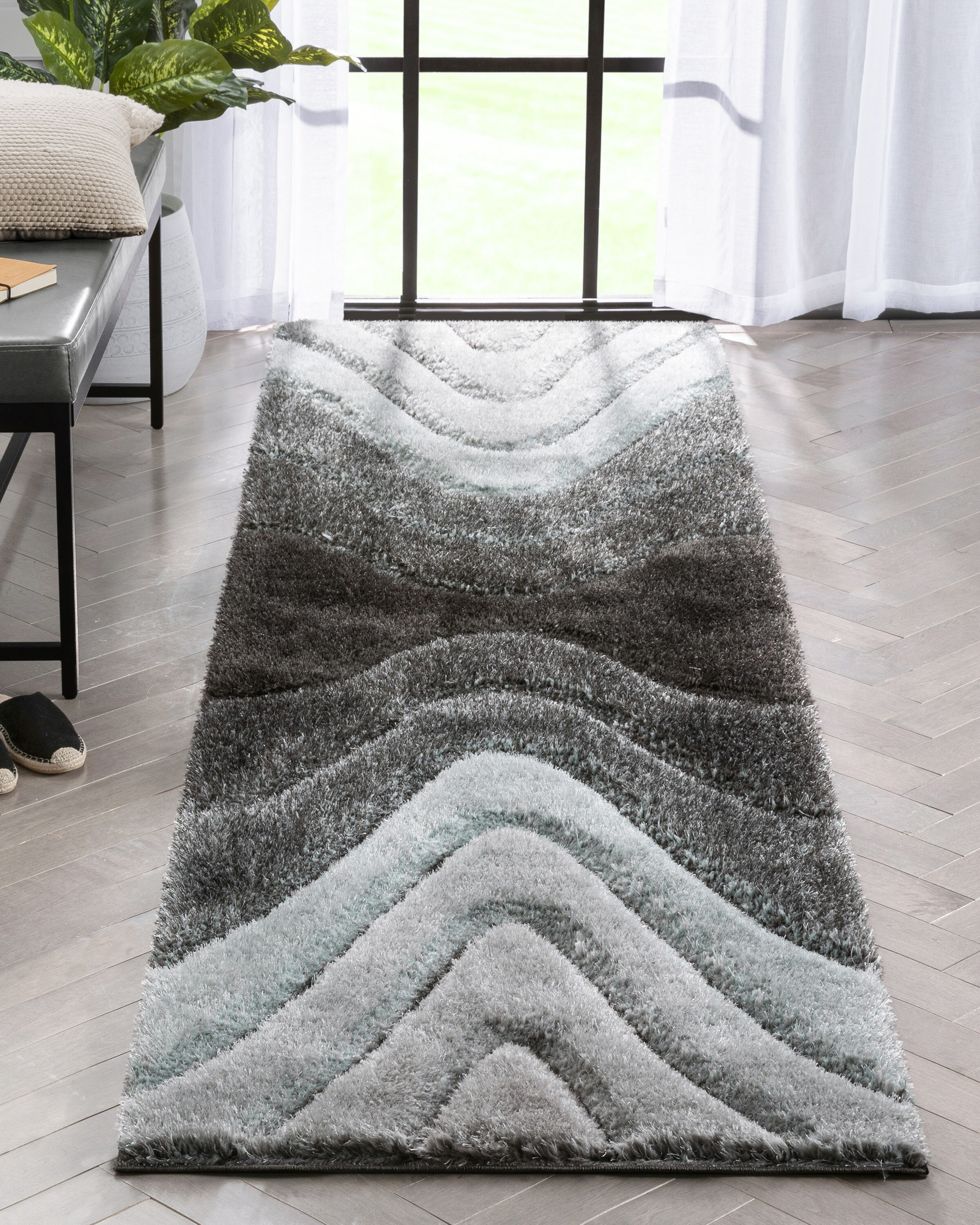 Well Woven Luze Light Blue Hourglass Waves Geometric 3D Textured Shag 2'7" x 9'10"