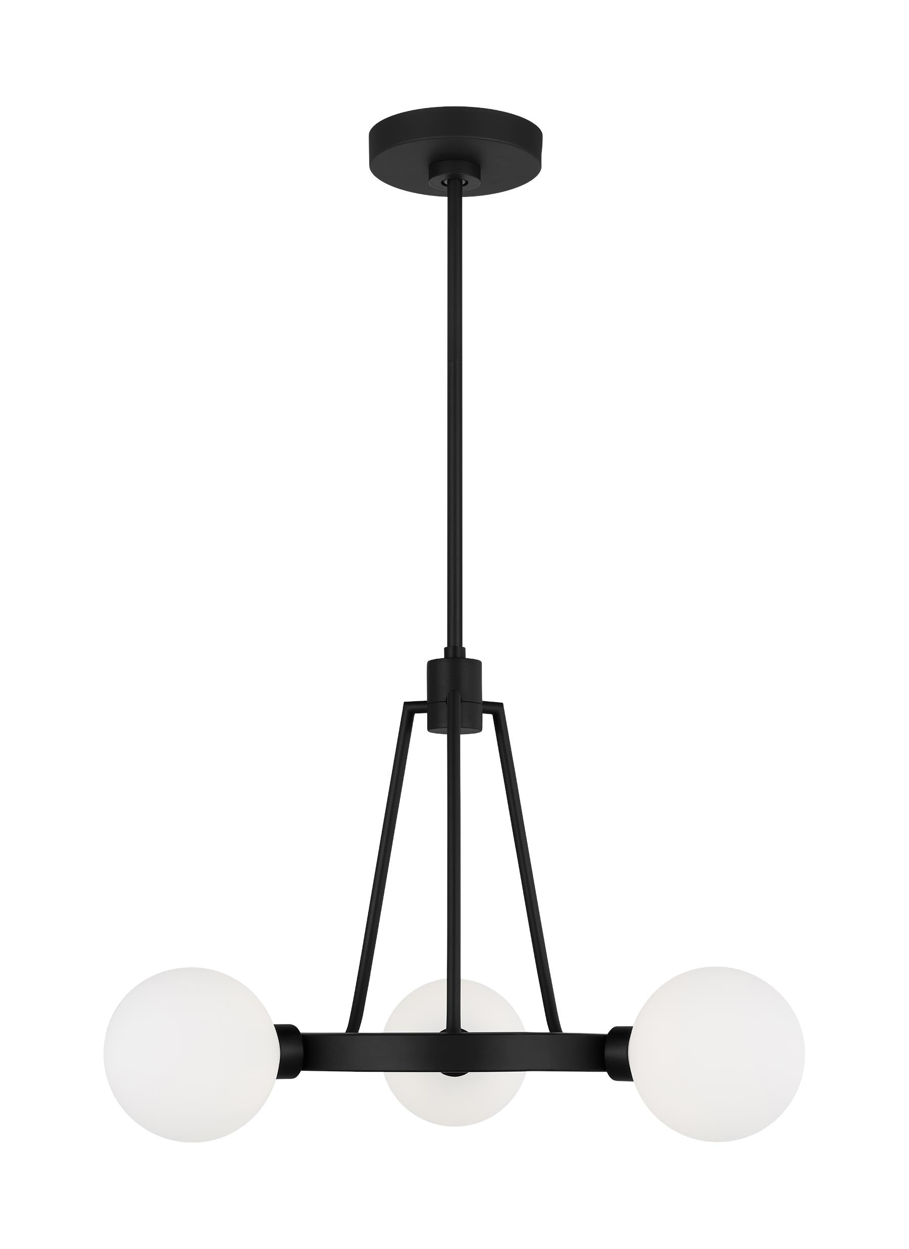 Midnight Black Mini 3-Light Chandelier with Milk Glass Shades