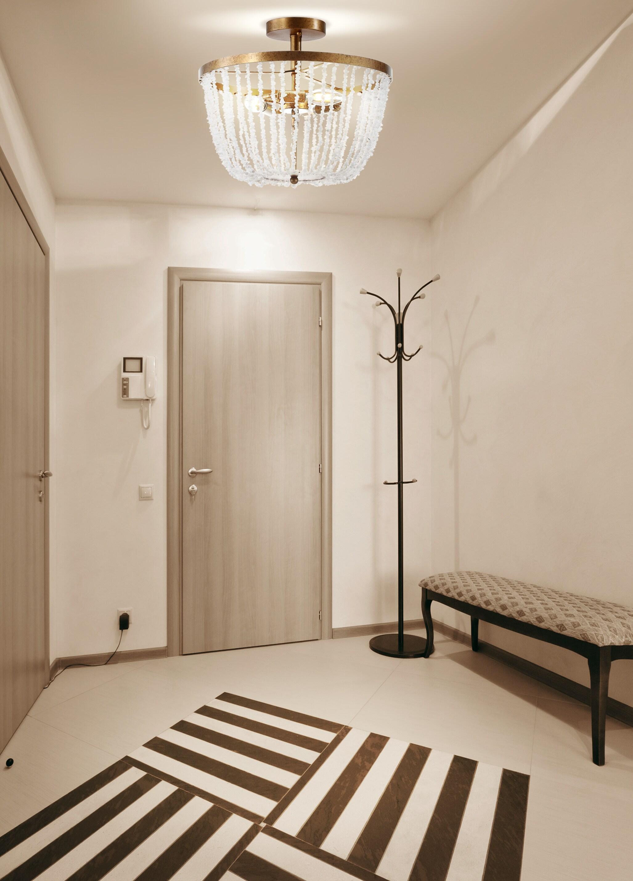 Georgian 15" Stone/Metal LED Flush Mount, Antique Gold / White