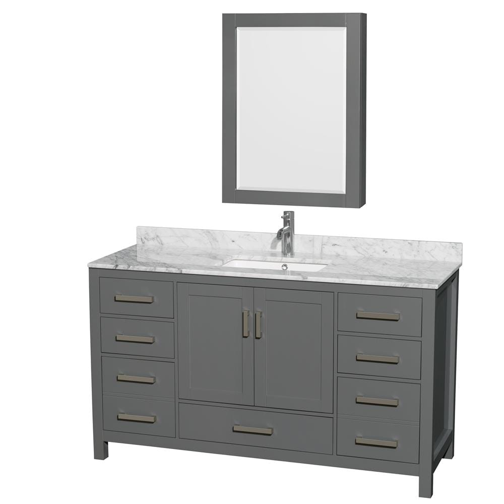 Wyndham Collection Sheffield 60-in Dark Gray with Brushed Chrome Trim Undermount Single Sink Bathroom Vanity with White Carrara Marble Natural Marble Top (Mirror Included)