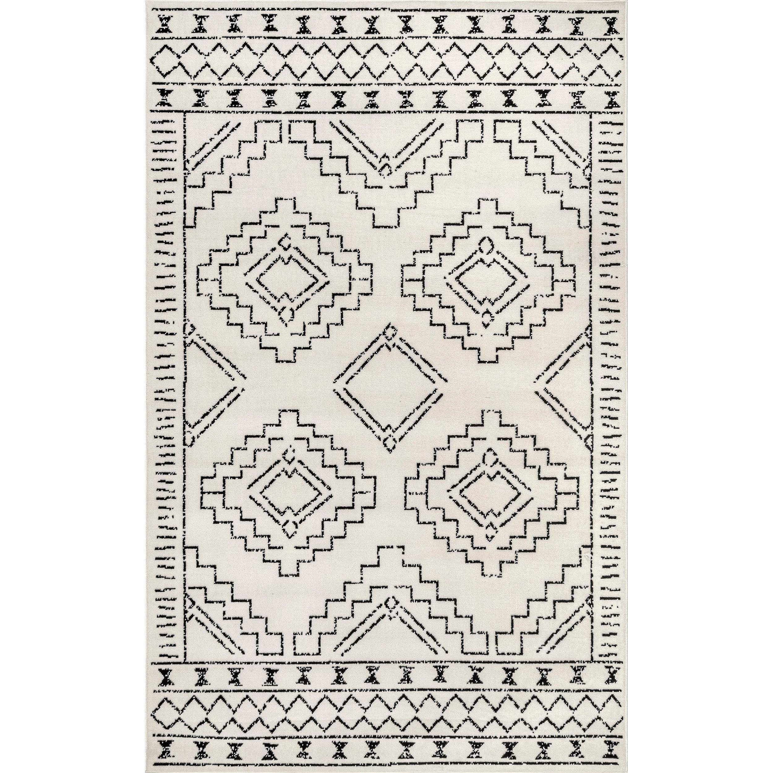 Gray 8' x 10' Rectangular Stain-Resistant Synthetic Area Rug
