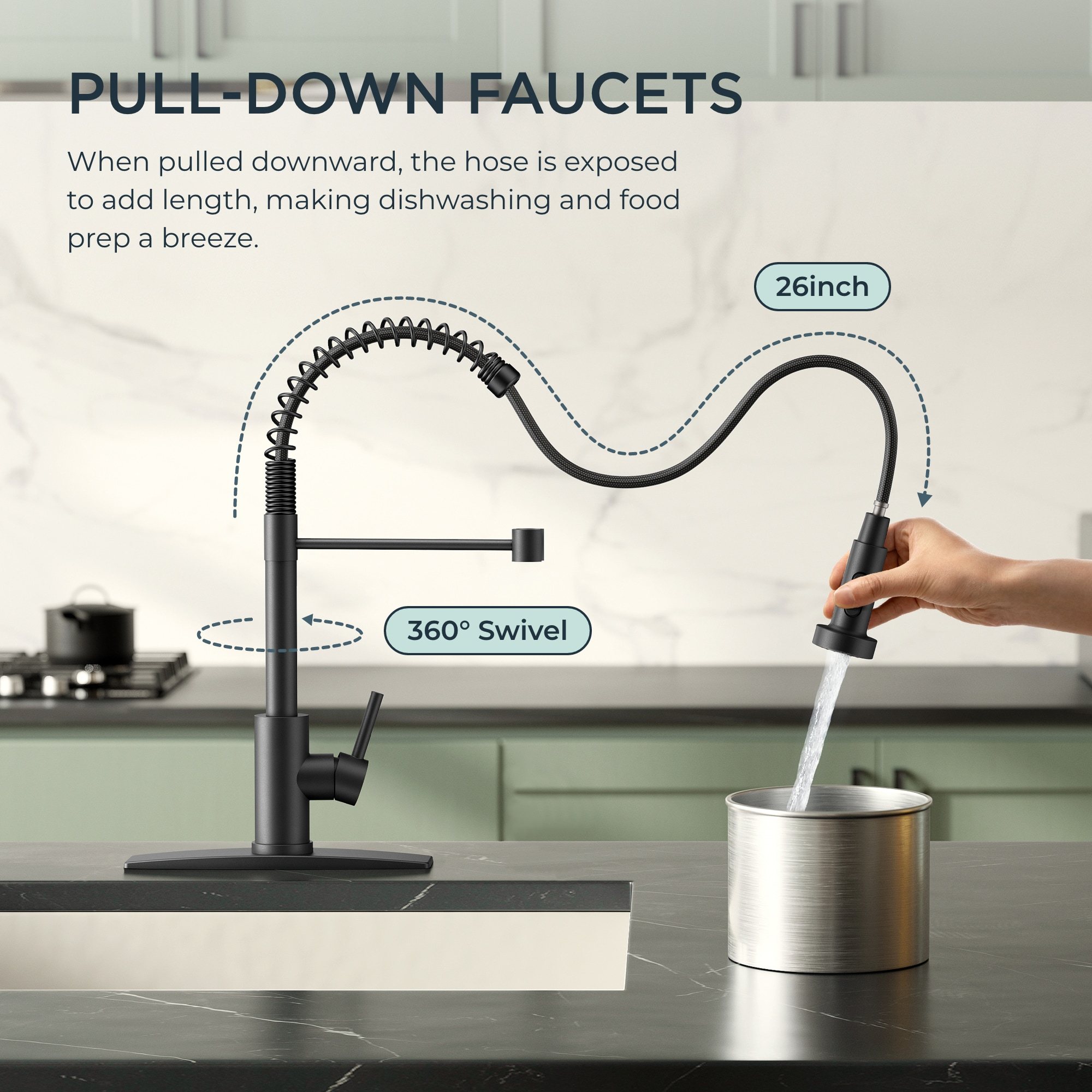 Single Handle Kitchen Faucet with Pull Down Function Sprayer Kitchen Sink Faucet with Deck Plate in Matte Black