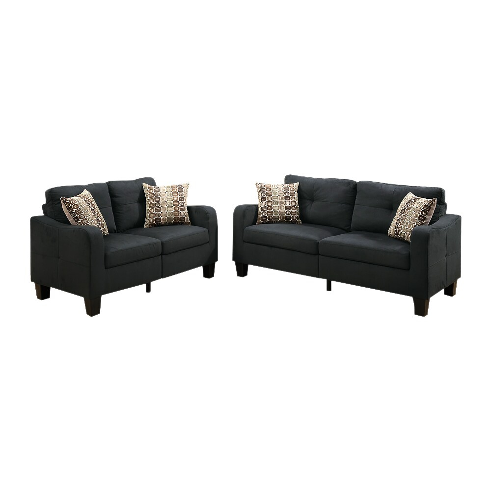 Benjara Polyfiber 2 Pieces Sofa Set With Accent Pillows Dark Gray-Color:Gray