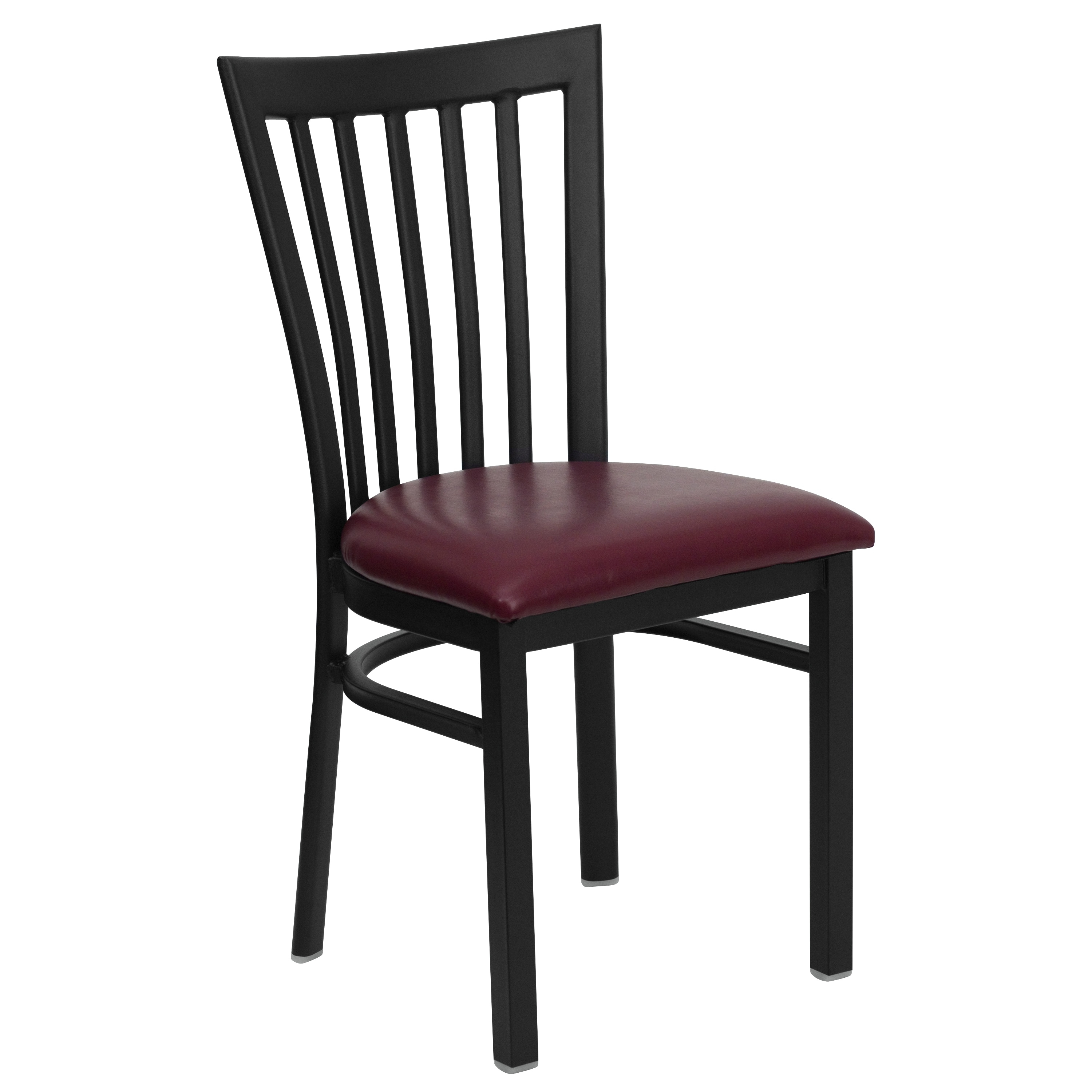 BizChair Black School House Back Metal Restaurant Chair - Burgundy Vinyl Seat