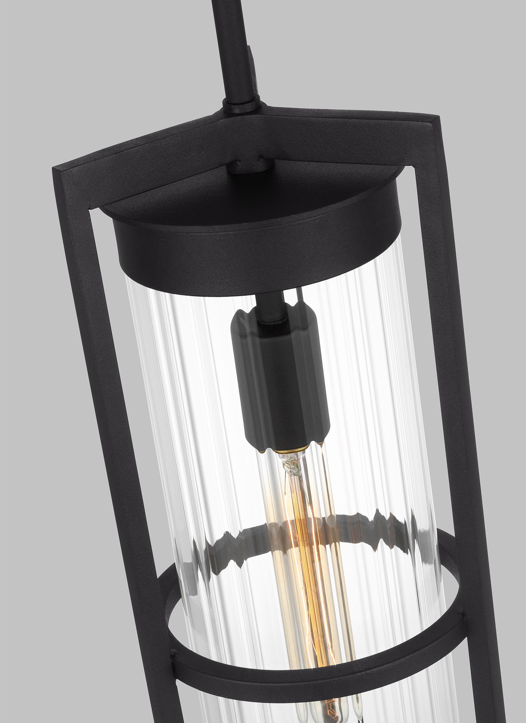 Black Clear Glass 1-Light Outdoor Pendant Lantern
