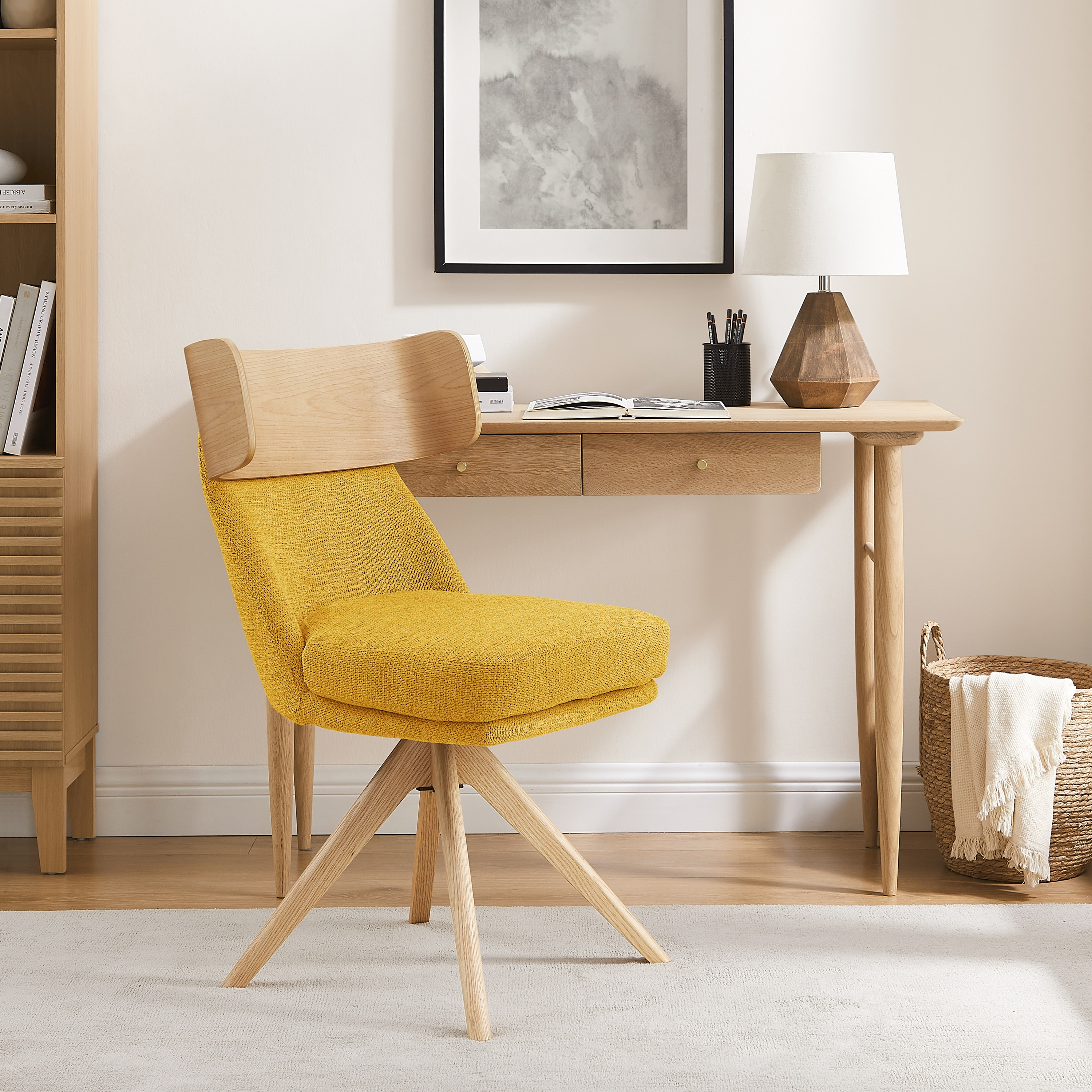 Art Leon Modern Yellow Swivel Accent Chair