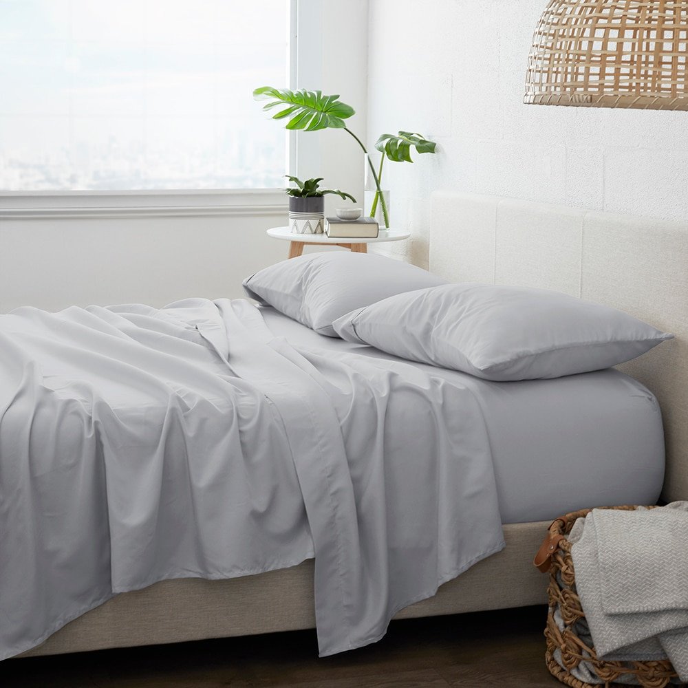 4-Piece Light Gray Solid Microfiber Queen Sheet Set