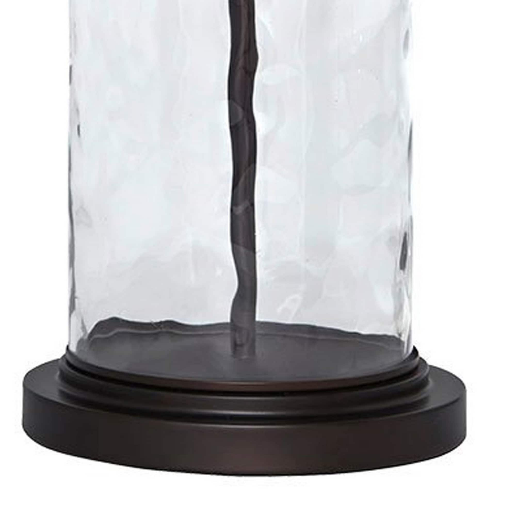 Drum Shade Table Lamp with Glass Insert Base Bronze - Saltoro Sherpi