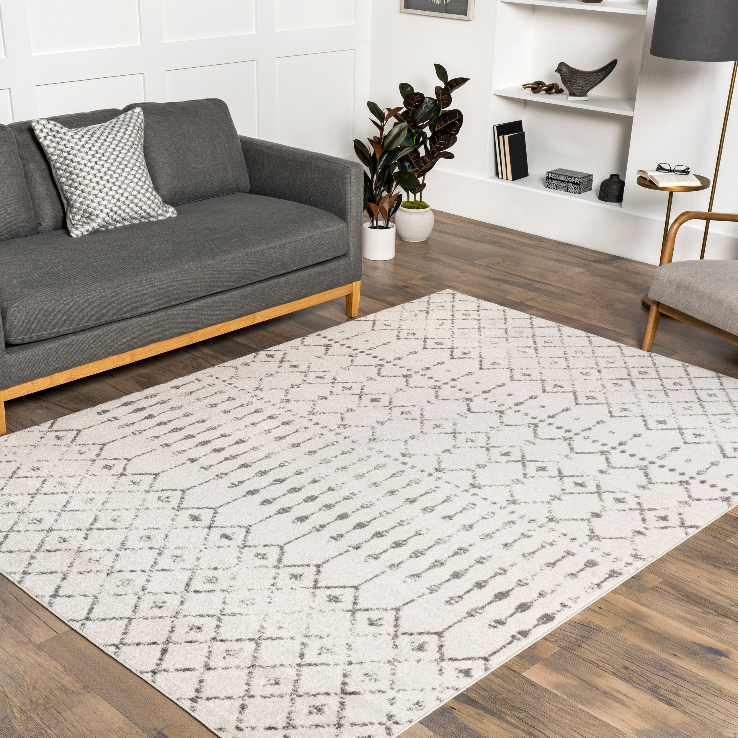 nuLOOM 8 Square Moroccan Blythe Area Rug, Grey, Faded Bohemian Design, Stain Resistant, For Bedroom, Dining Room, Living Room, Hallway, Office, Kitchen, Entryway