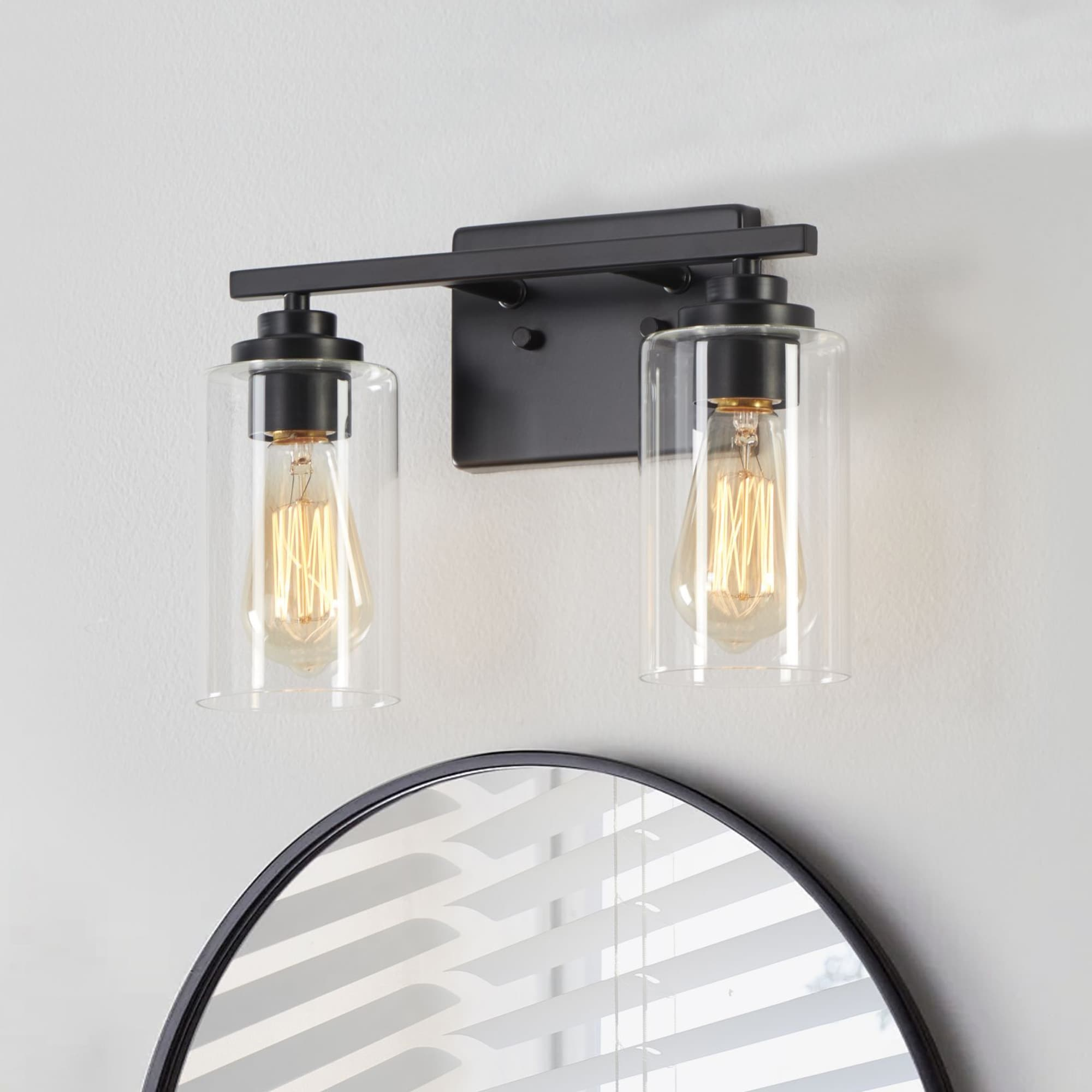 Kawoti  2-Light Dimmable Bathroom Vanity Light with Clear Glass Shade Black