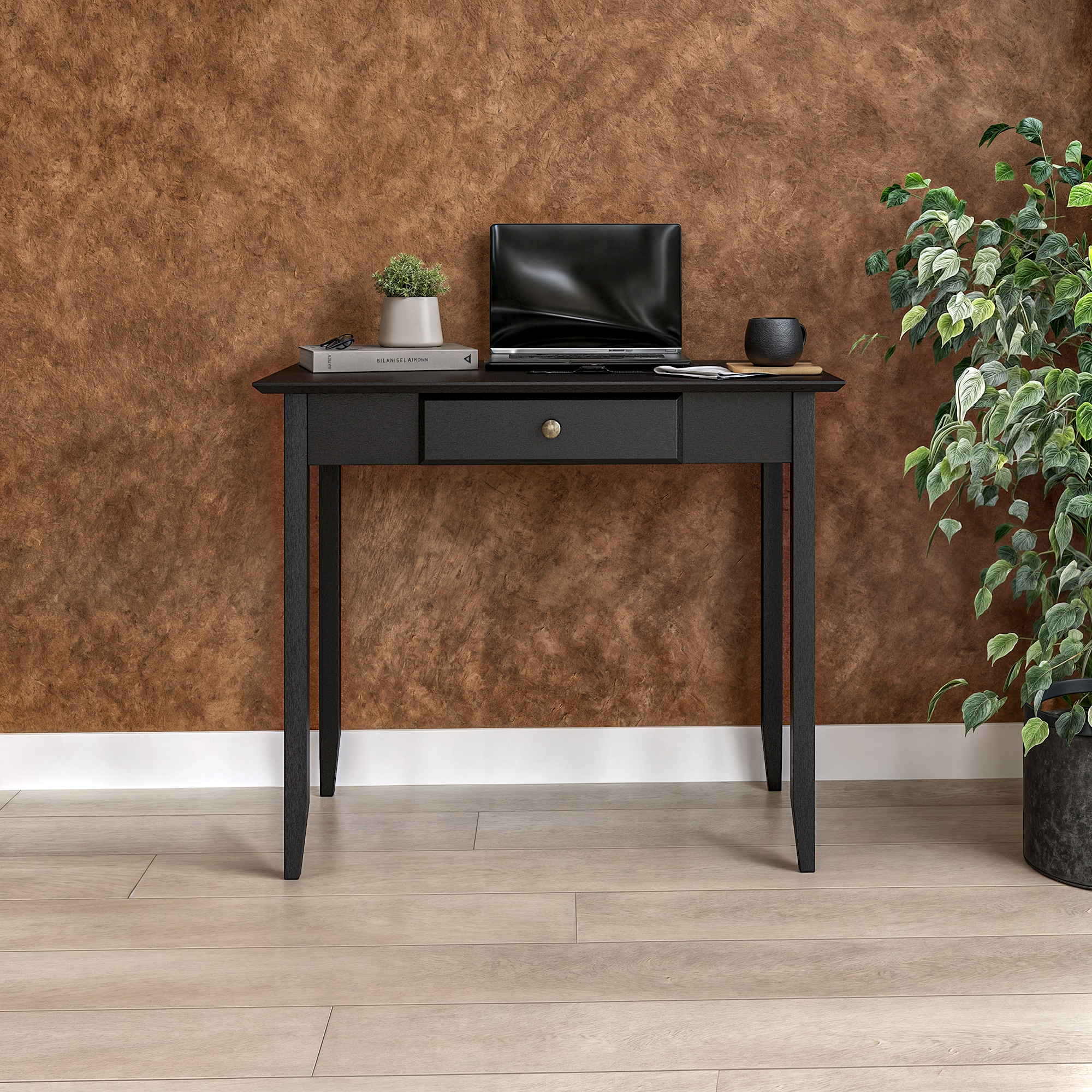 Black Pine Wood Shaker Writing Desk with Drawer