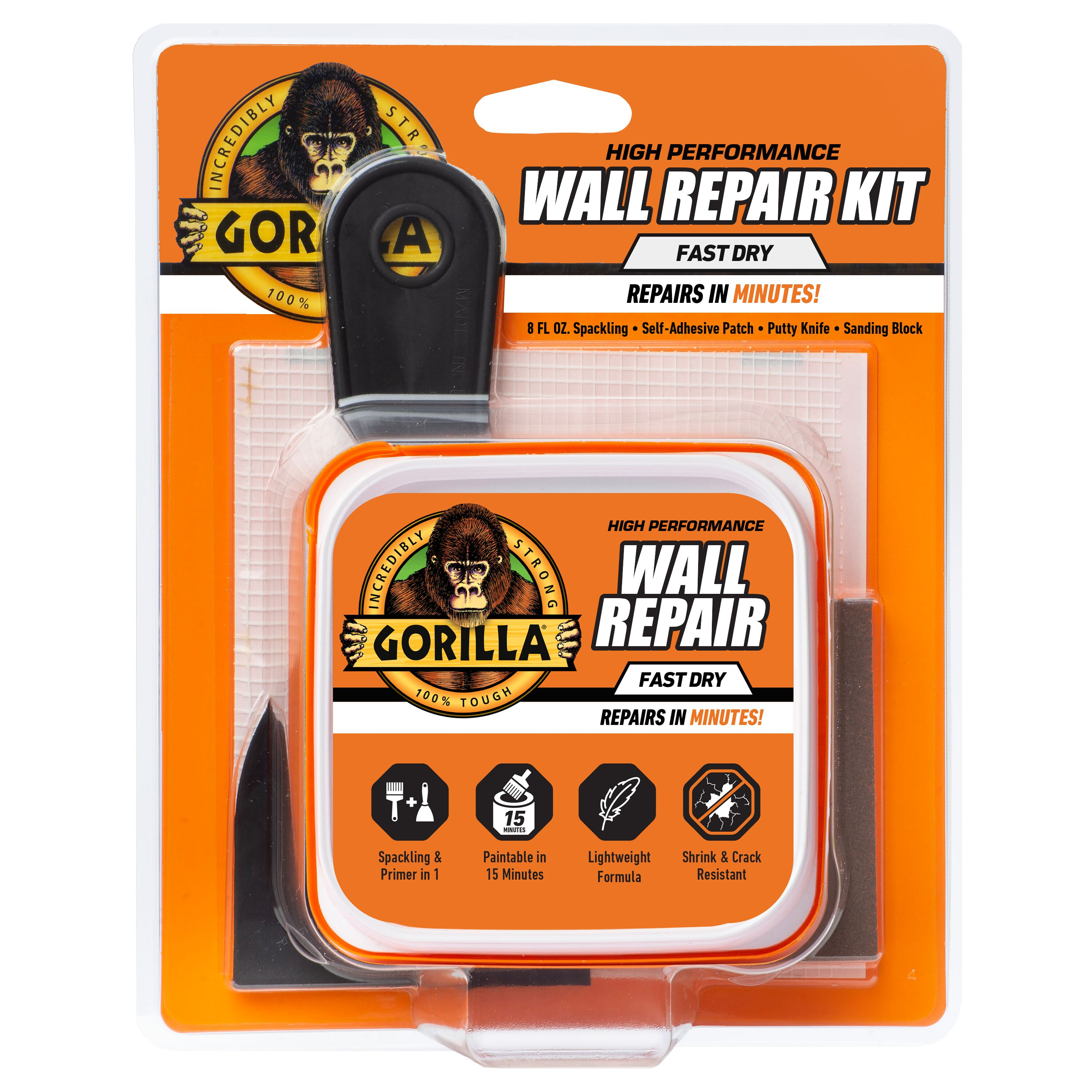 Gorilla Glue Wall Repair Kit. 4oz Spackling & Patch, 3" Putty Knife and 220 Grit Sanding Block Color