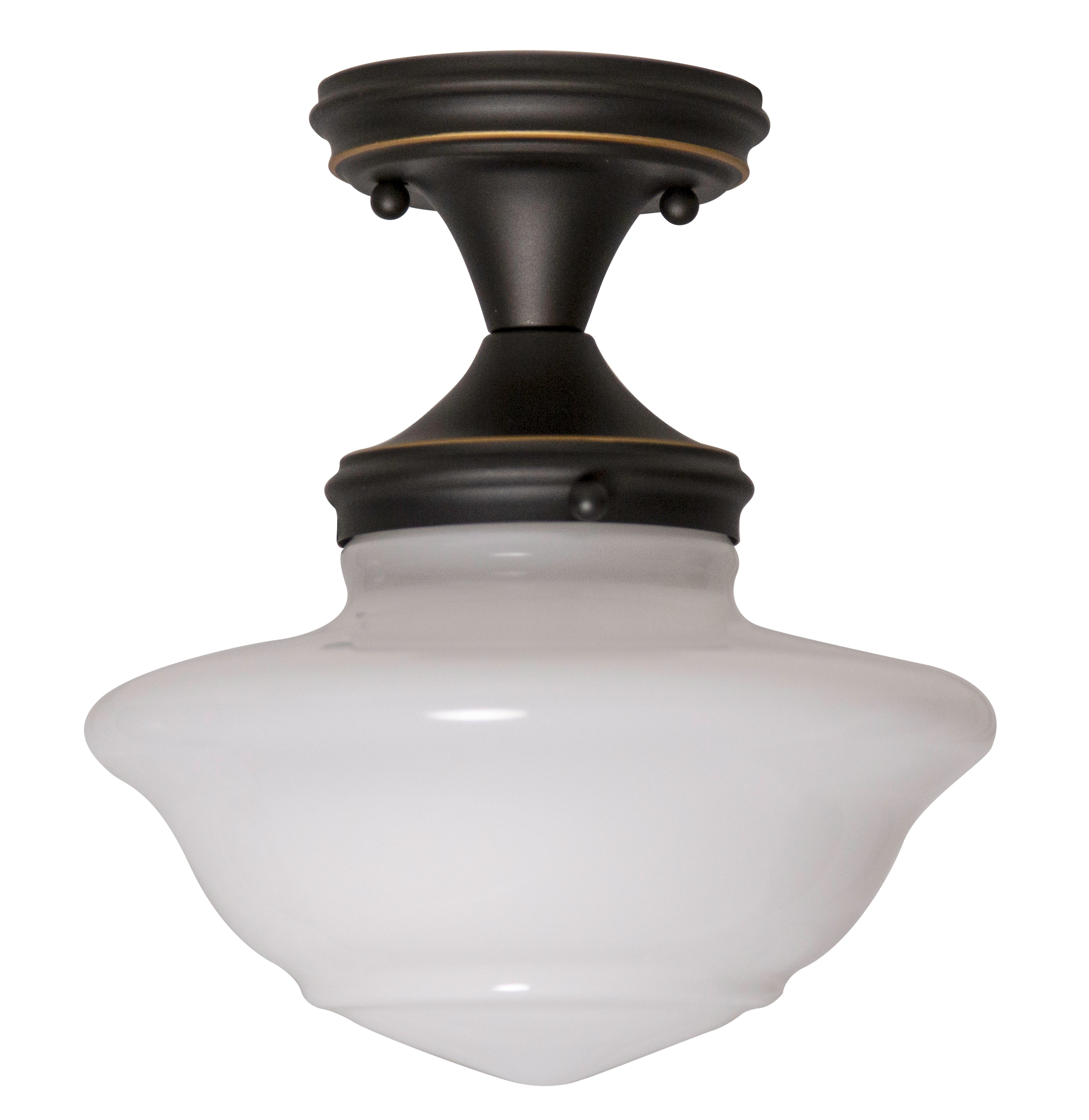 Vintage Globe Schoolhouse Ceiling Light in Oil Rubbed Bronze with White Glass Shade