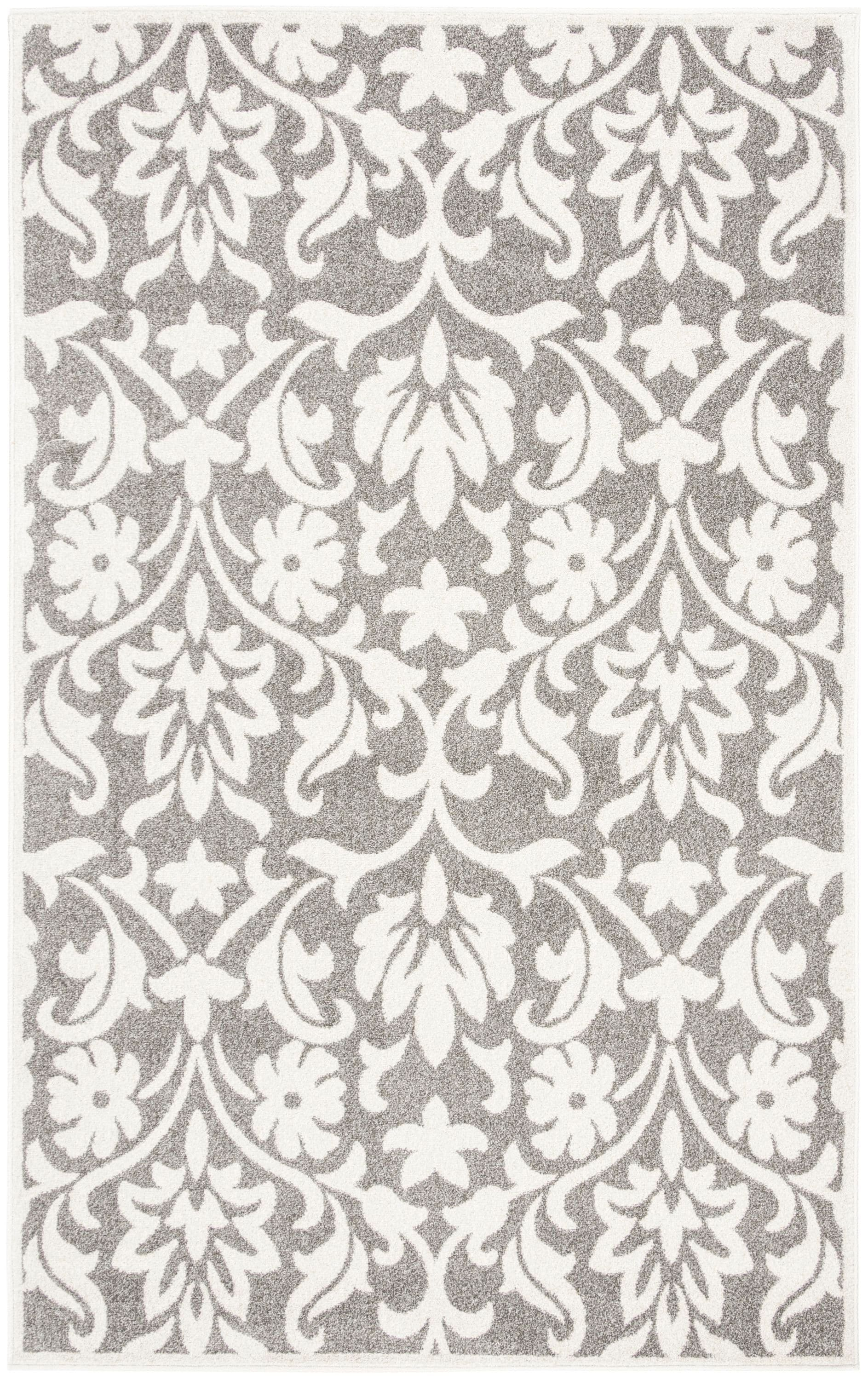 Gray and Beige Floral Synthetic Outdoor Area Rug, 10' x 14'