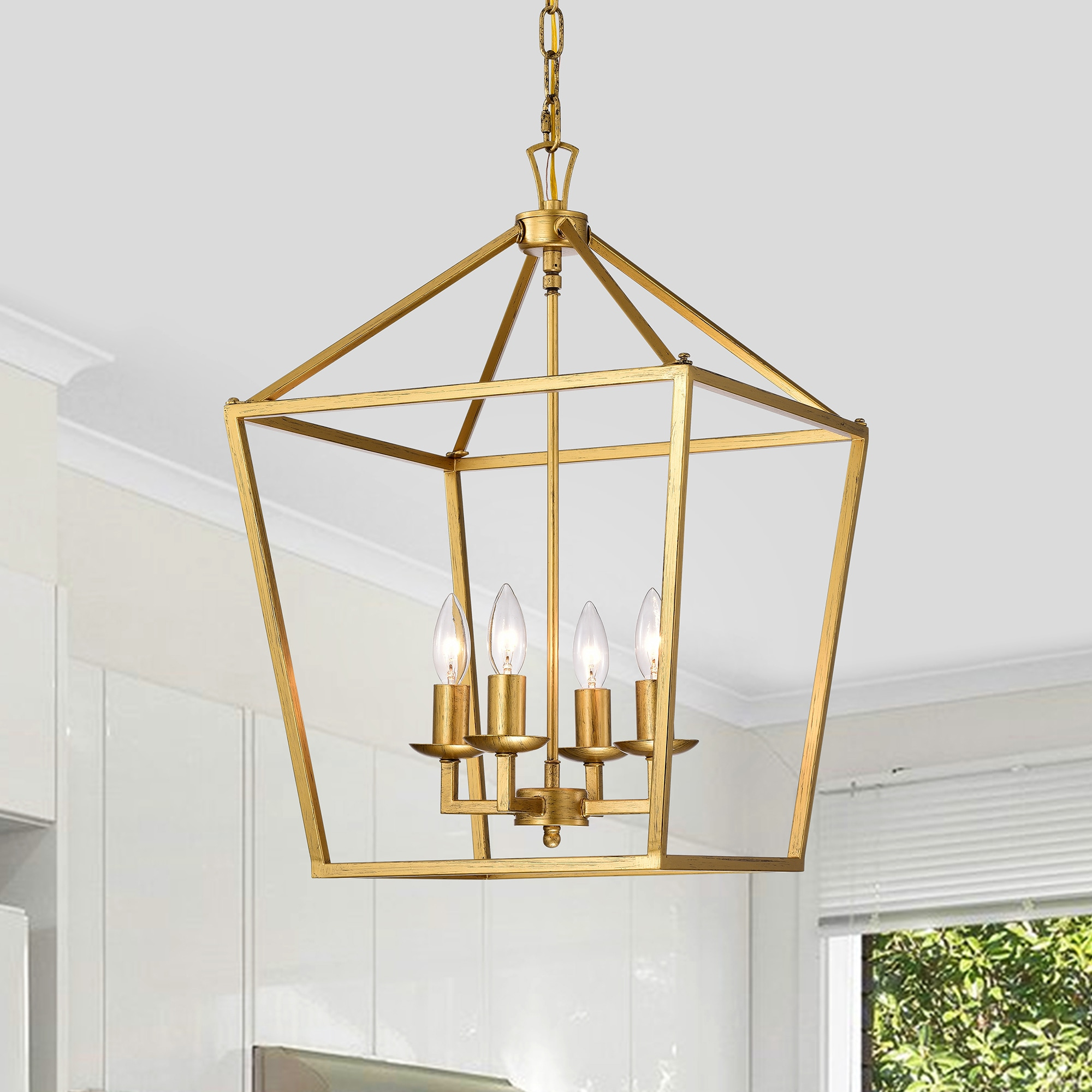Valentin Gold 4-Light Metal Lantern Chandelier