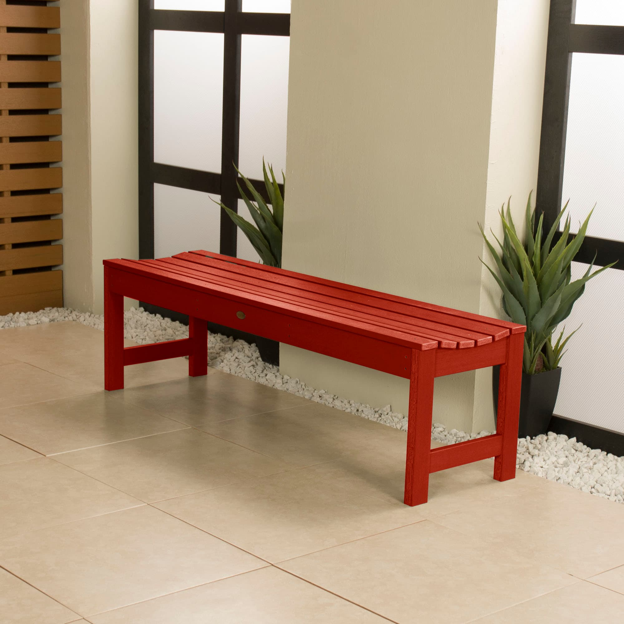 Rustic Red Recycled Plastic Backless Outdoor Bench, 5 Feet