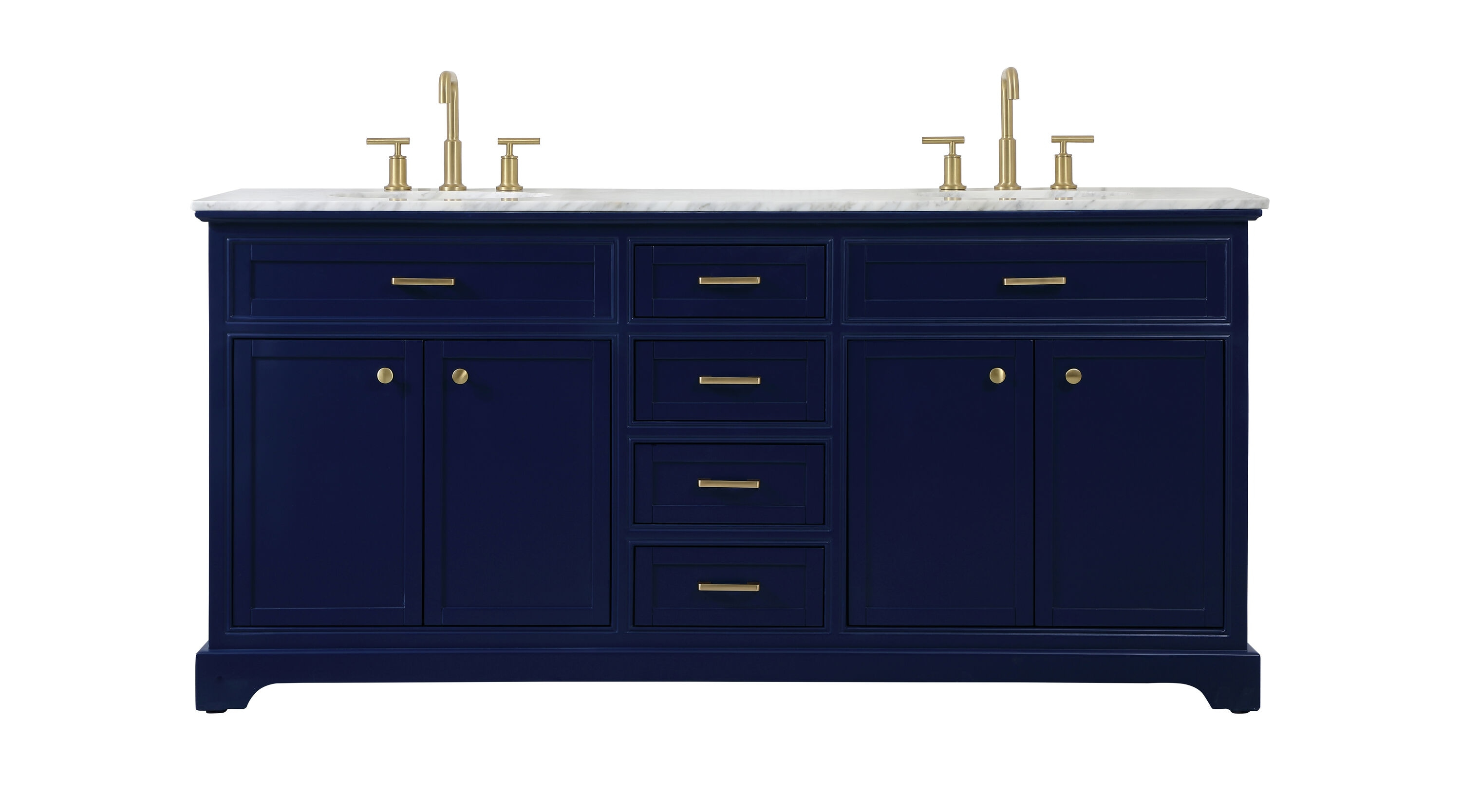Elegant Decor Americana 72" Metal MDF Marble Double Bathroom Vanity in Blue