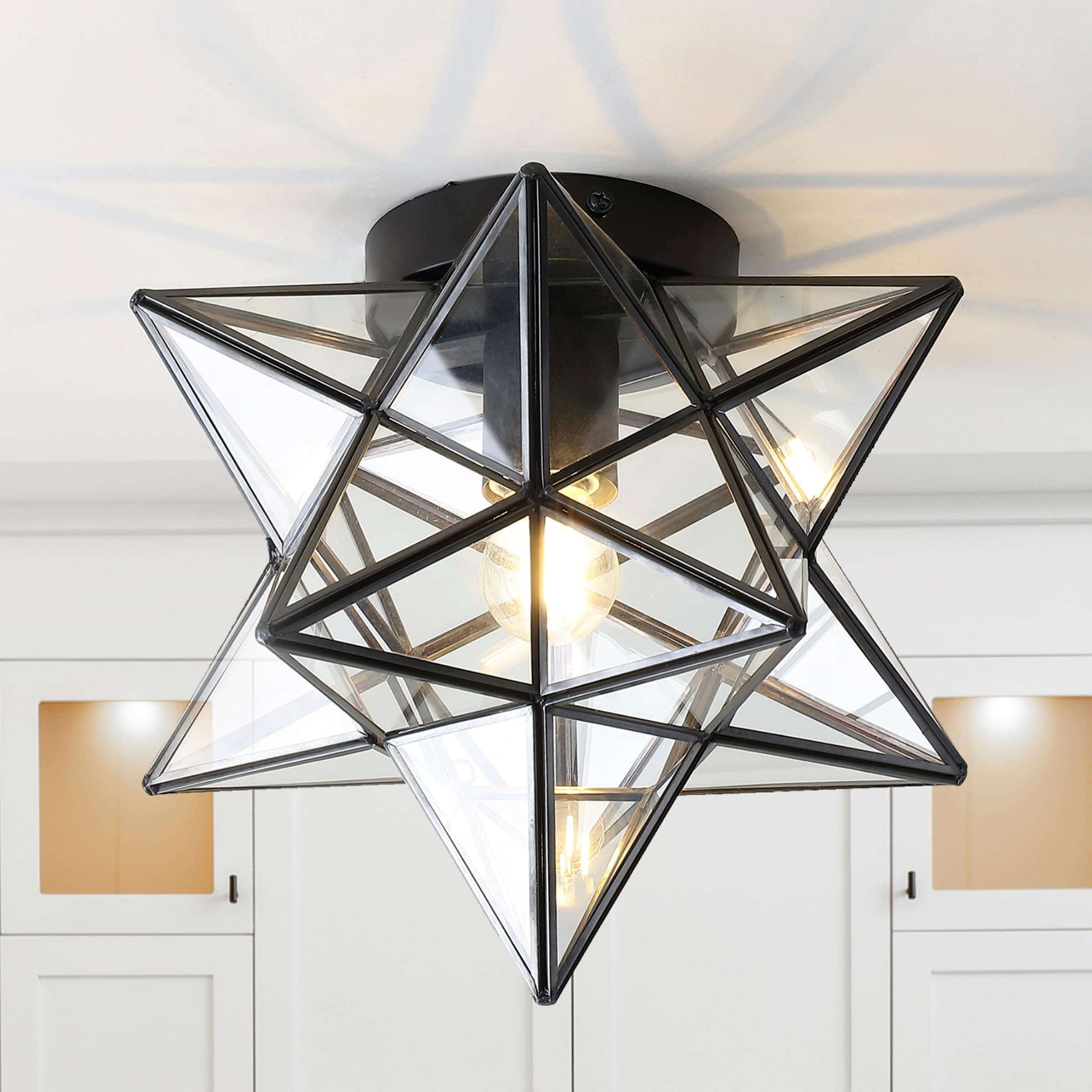 Stella 12" Moravian Star Metal/Clear Glass LED Flush Mount, Oil Rubbed Bronze