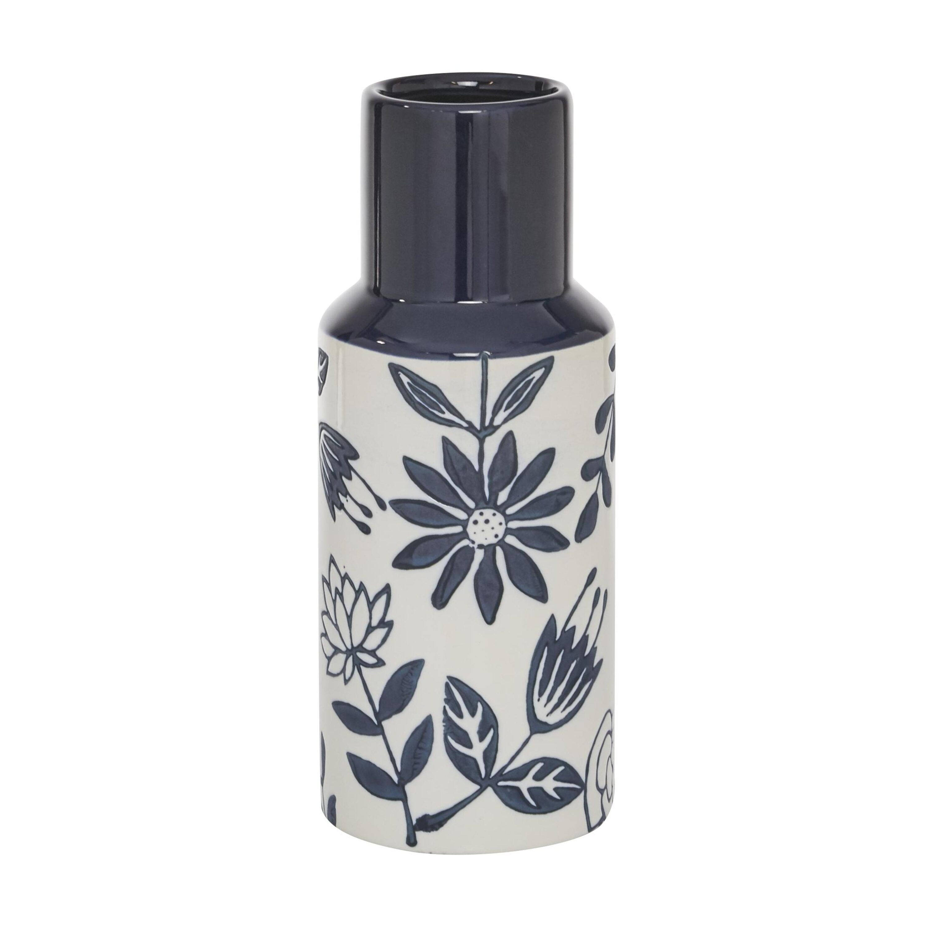 The Novogratz 12" Floral Handmade Blue Ceramic Vase