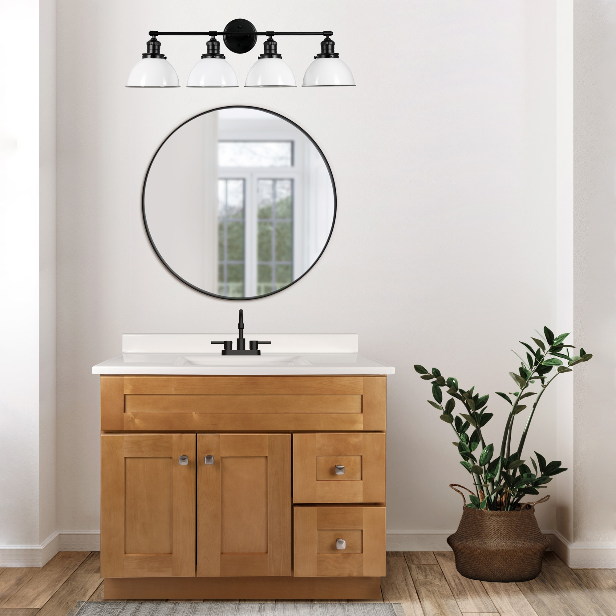 Design House 589051-BLK Savannah Farmhouse 4-Light Indoor Vanity Light Dimmable White Metal Shade, Matte Black