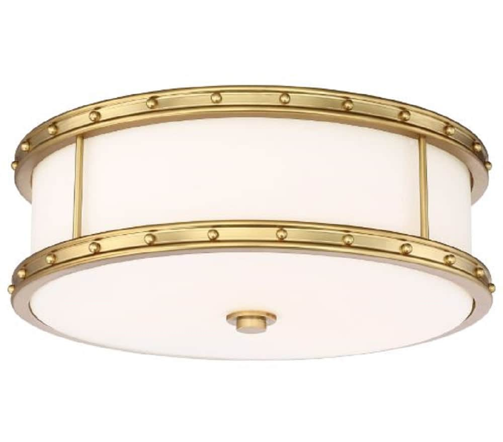 Minka Lavery Modern Ceiling Light Flush Mount Fixture 15 1/2" Liberty Gold Etched Opal White Glass Shade for Bedroom Kitchen House