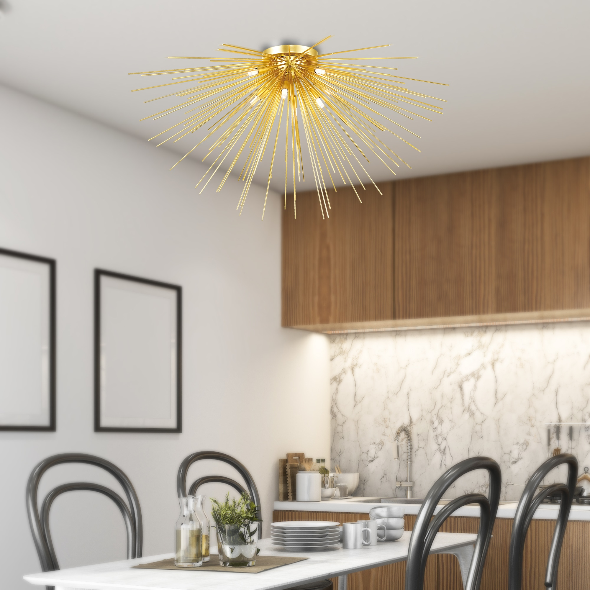 Savannah Starburst Gold Leaf 8-Light LED Flush Mount