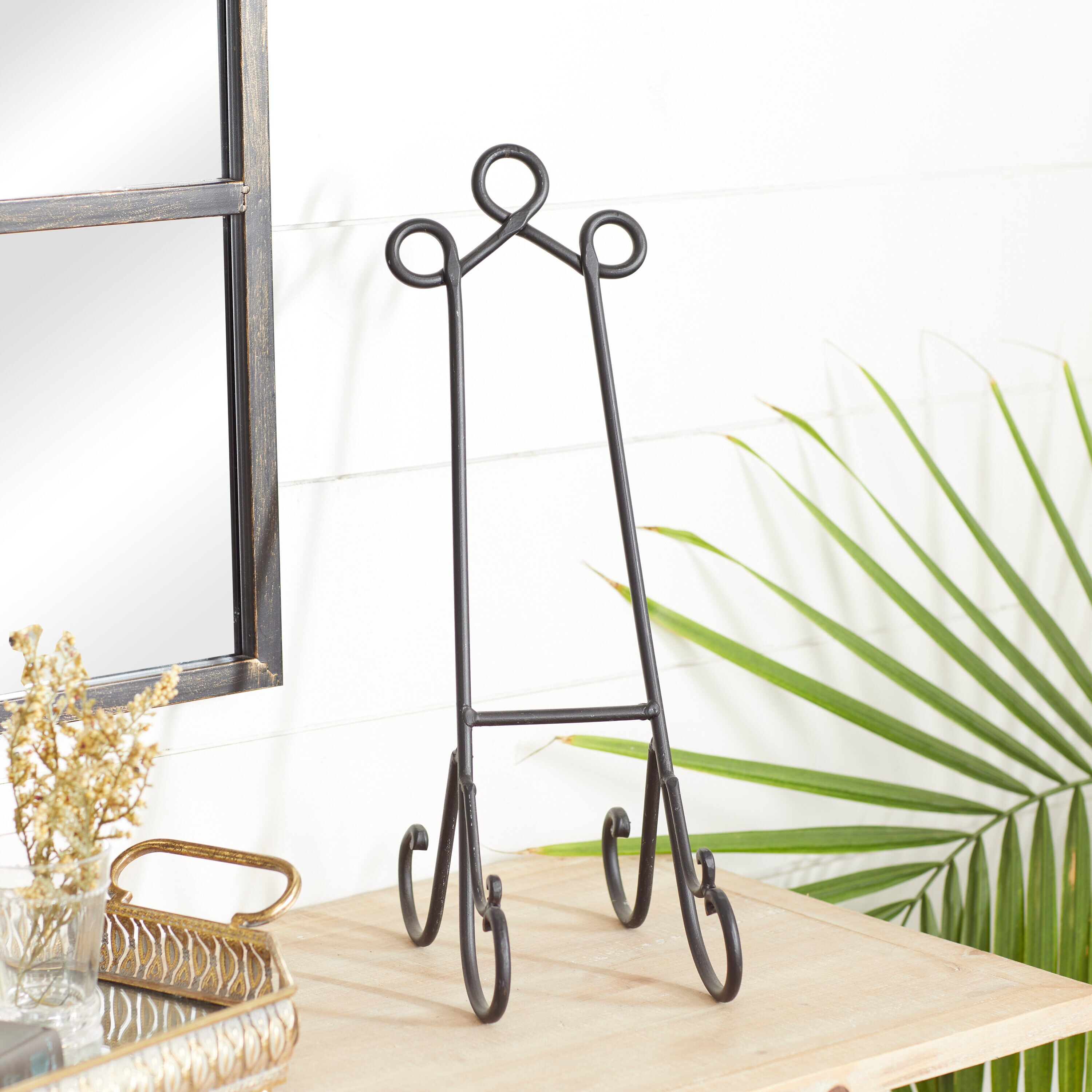 DecMode 6" x 18" Black Metal Scroll Easel, 1-Piece