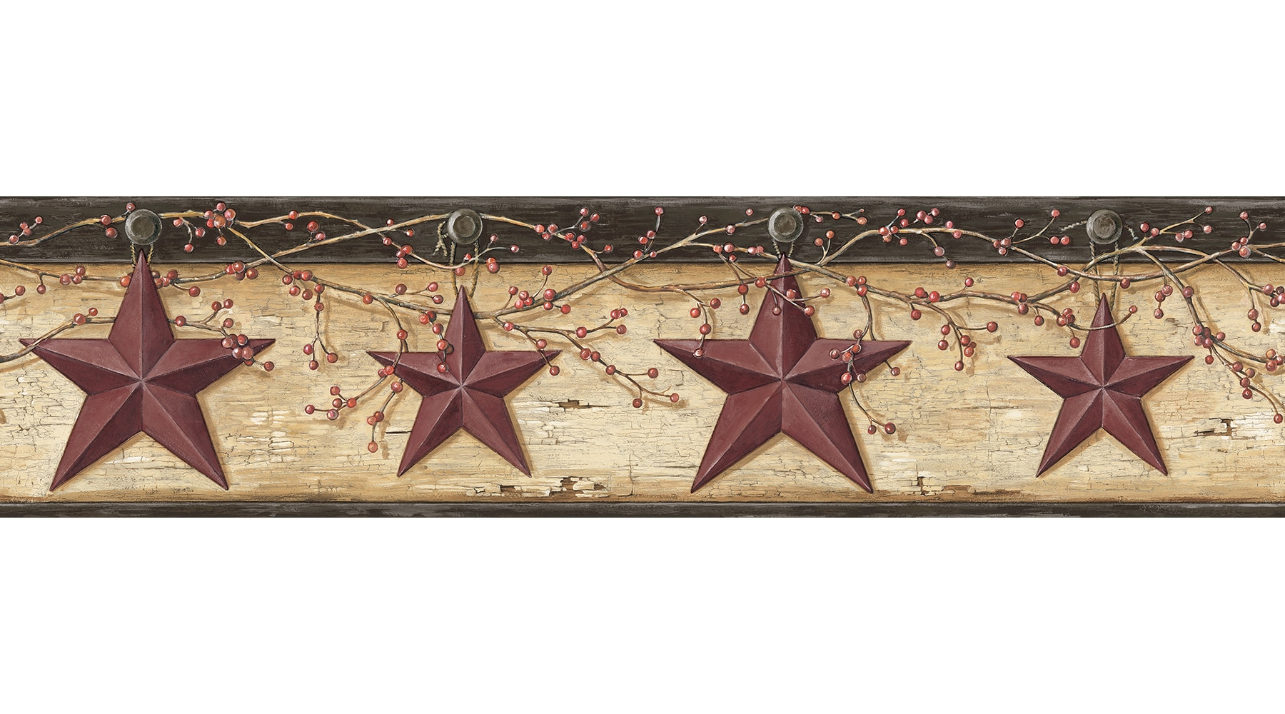 Chesapeake PUR44603B Ennis Wheat Rustic Barn Star Wallpaper Border