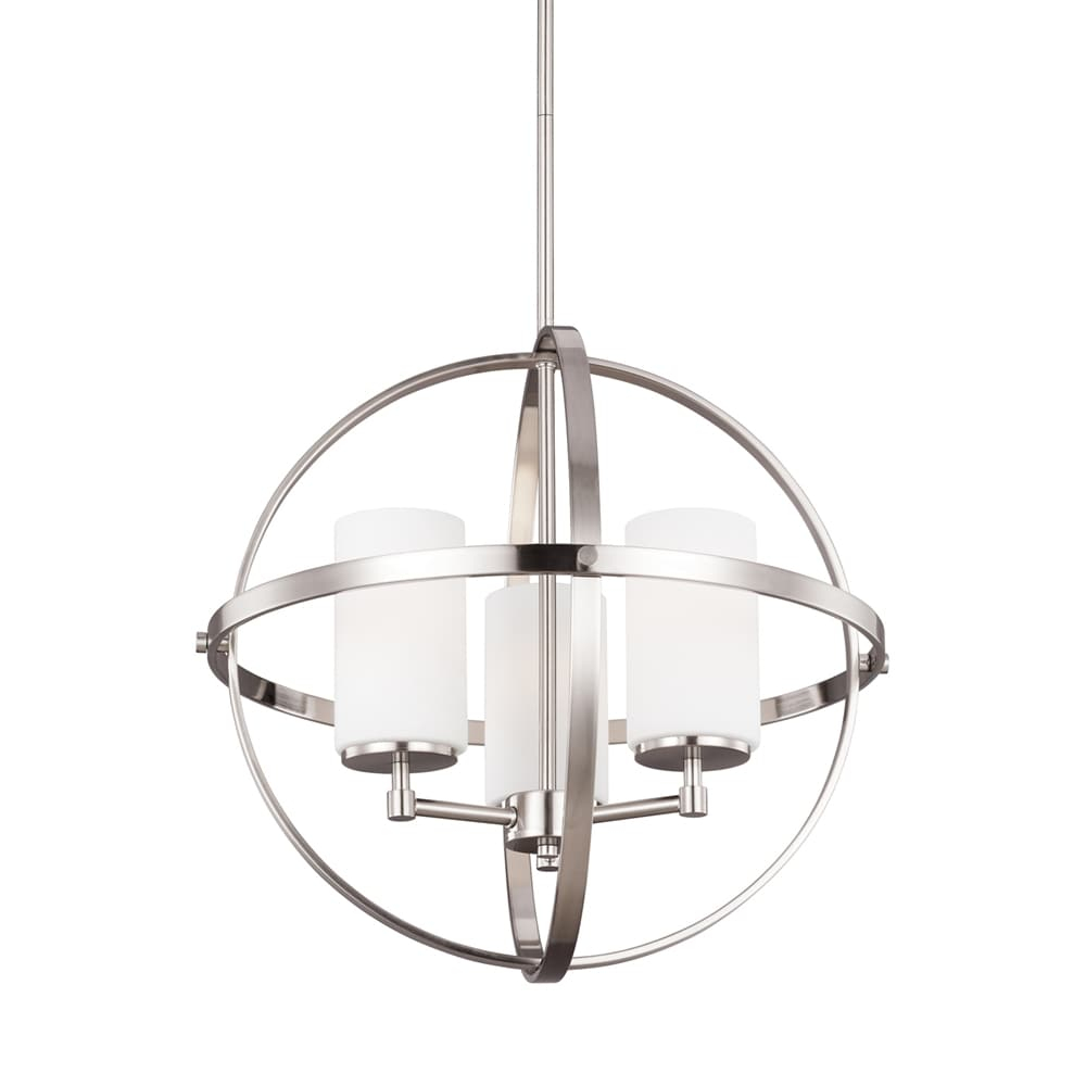 Sea Gull 3124603-962 Sea Gull Lighting Alturas Three-Light Chandelier with Etched White Inside Glass Shades, 10" x 19" x 18.75", Brushed Nickel Finish