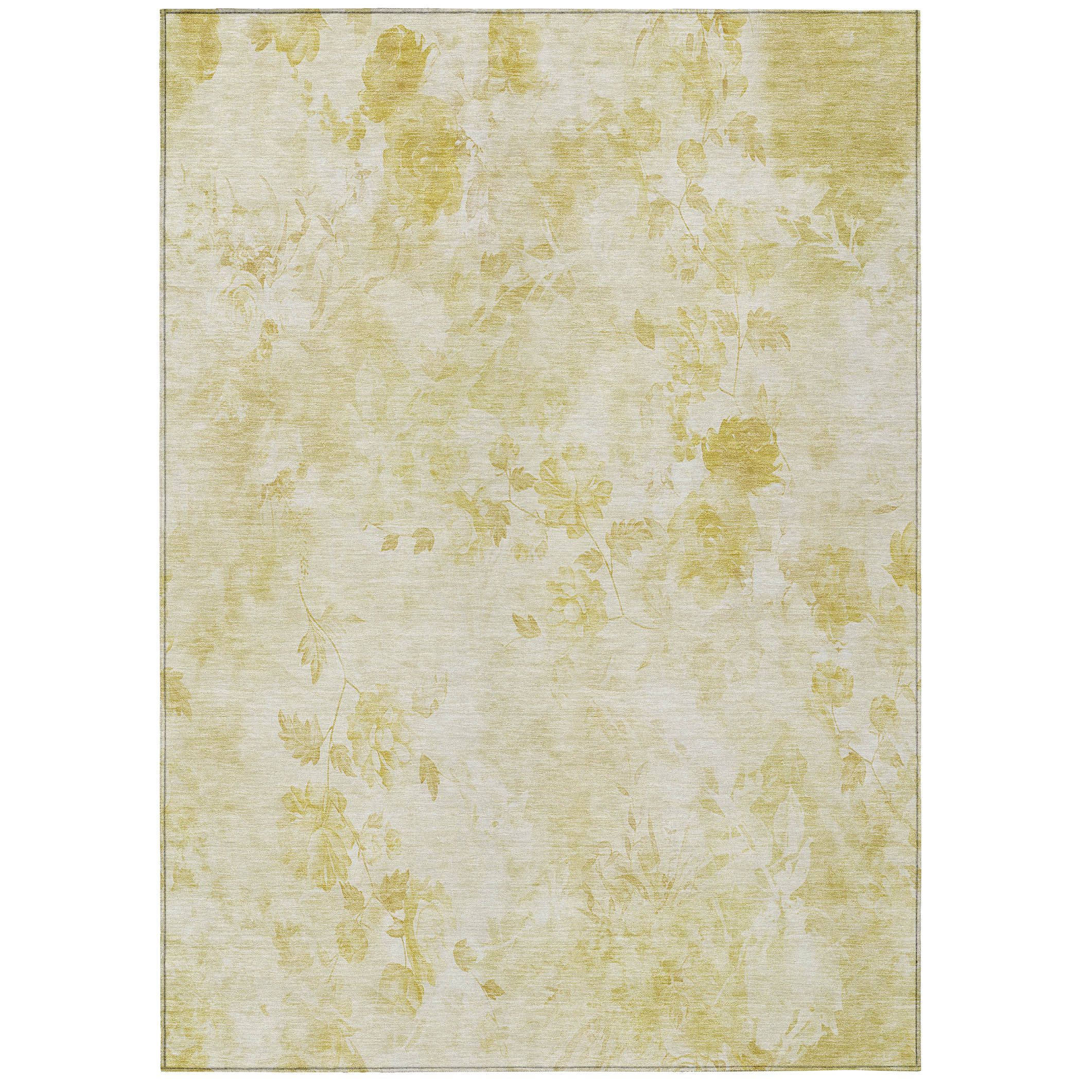 Gold Floral Synthetic Rectangular Washable Area Rug