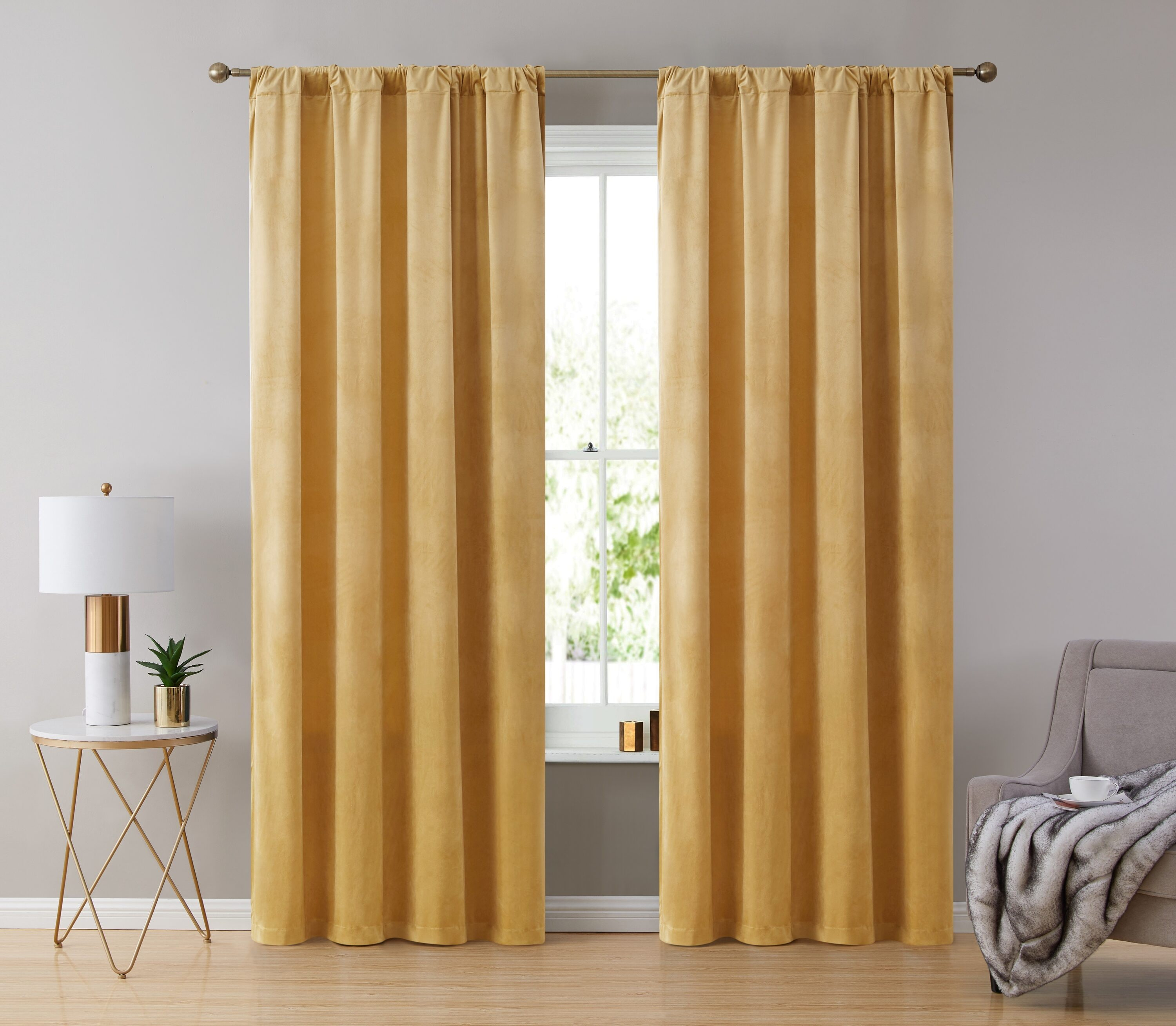 THD Maria Velvet Back Tab Rod Pocket Window Treatment Curtain Panels - Set of 2