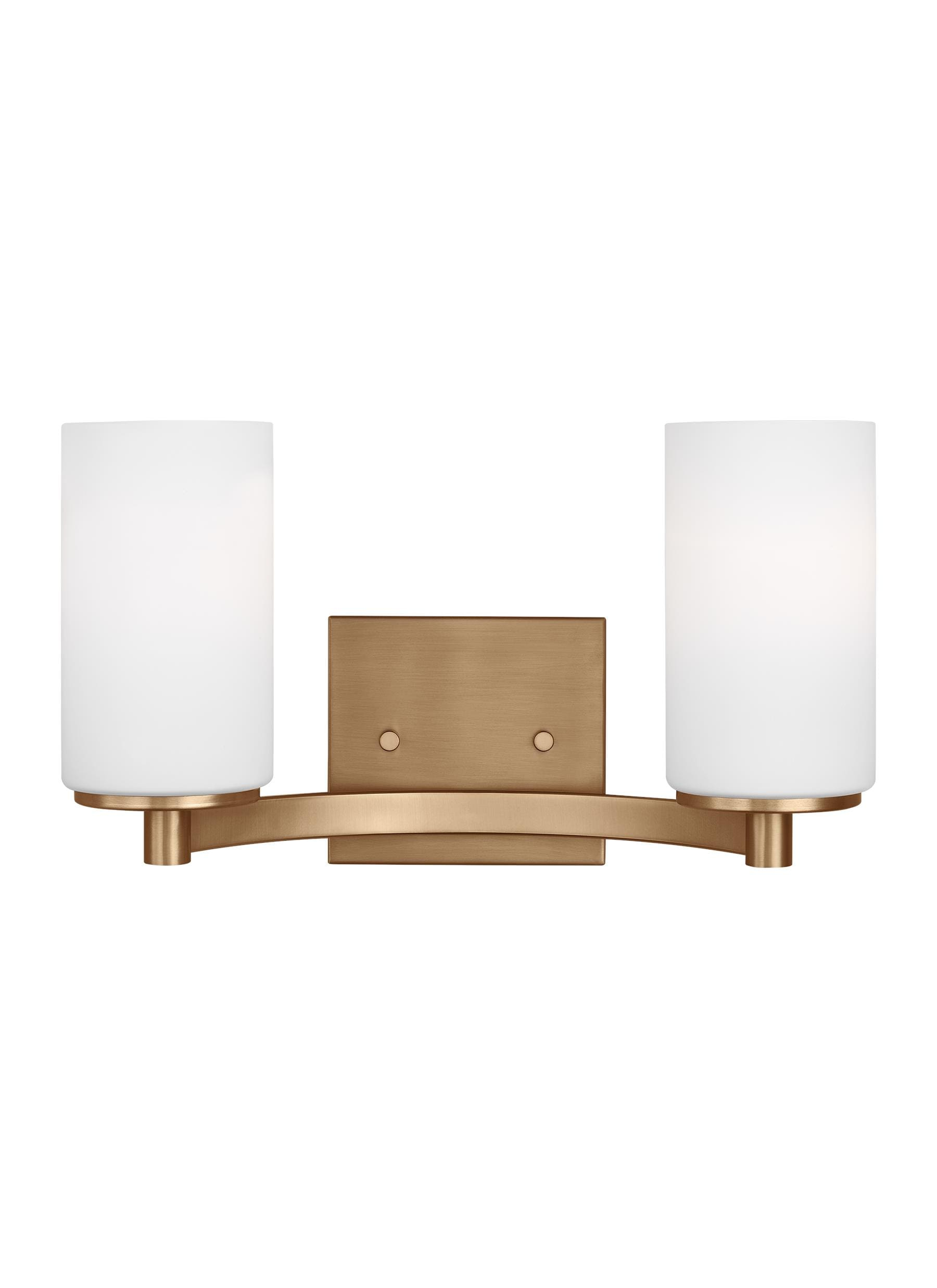 Generation Lighting 2-Light Hettinger Bath Fixture Wall Lamp Satin Brass 4439102-848, Title 24 Compliant Wall Light Fixture for Bathroom Decor, Bathroom Light Fixture Uses Standard or LED Light Bulb