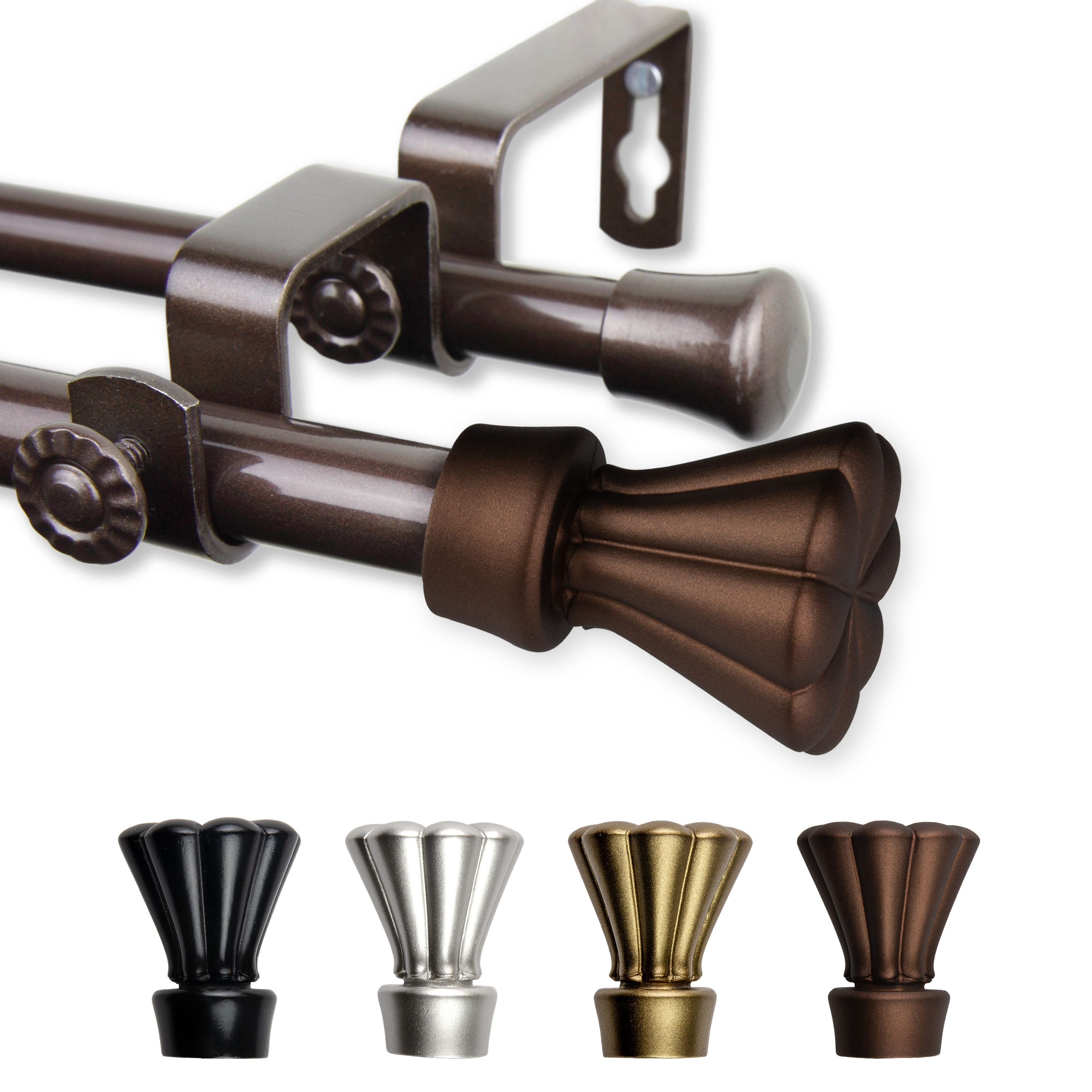Home Window Decorative Tilly Double Curtain Rod 28-48 inch - Cocoa