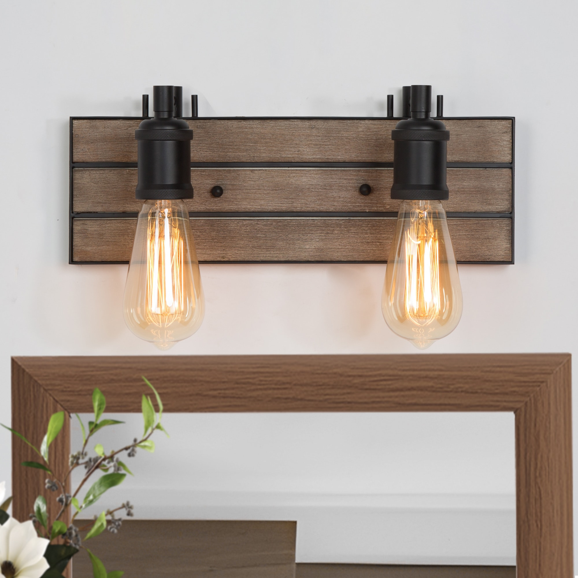 LNC 2-Light Vanity Lights Rustic Wall Sconces Wood Indoor Wall Lights