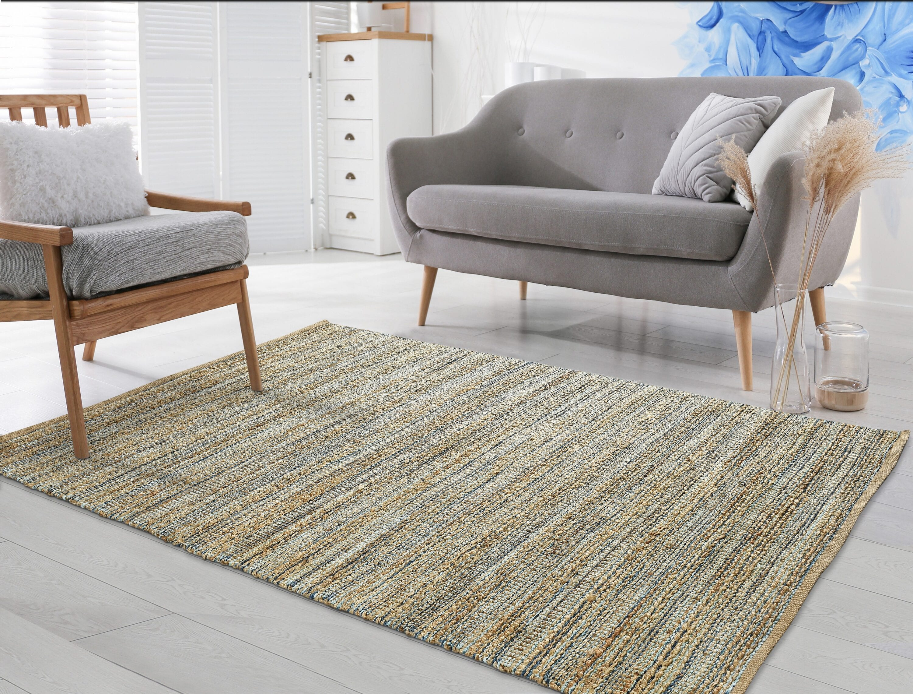 LR Resources Natural Fiber LR03337-SPA5079 Spa Blue Rectangle 5 X 7 ft 9 inch Plush Indoor Area Rug, 5' x 7'9",