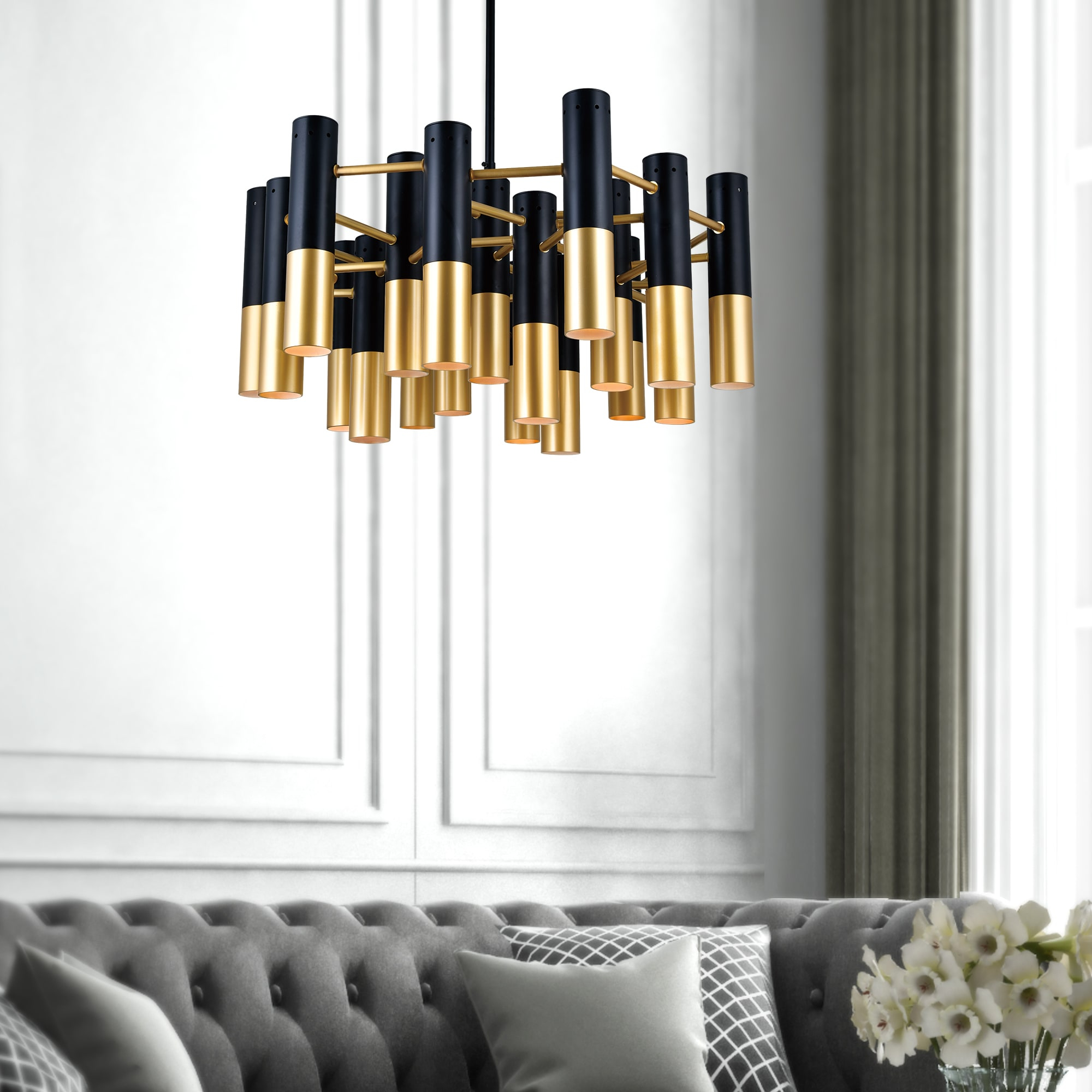 CWI Lighting Anem 19 Light Down Transitional Metal Chandelier in Black/Gold