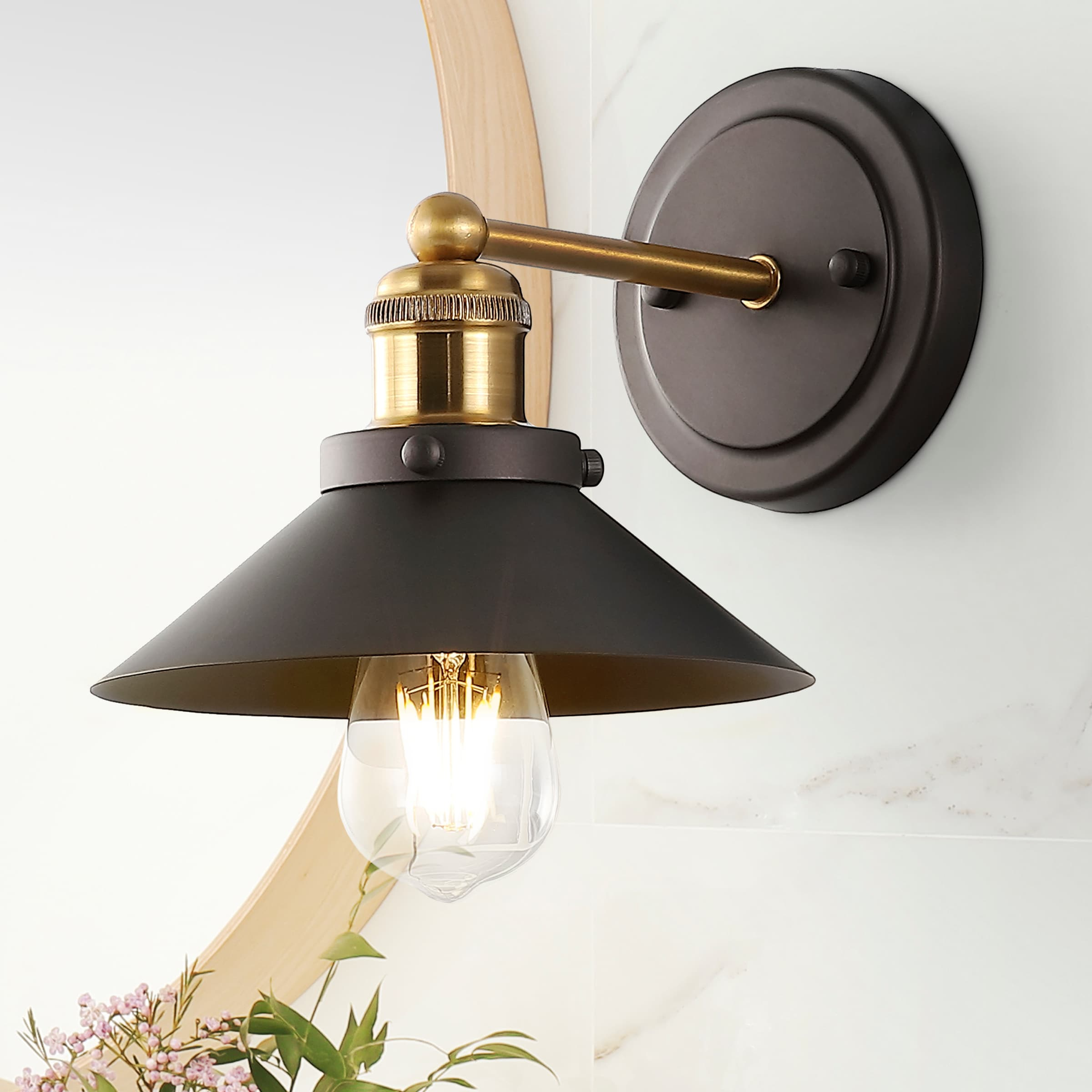 July 7.88" 1-light Metal Shade Sconce, Oil Rubbed Bronze/Brass Gold