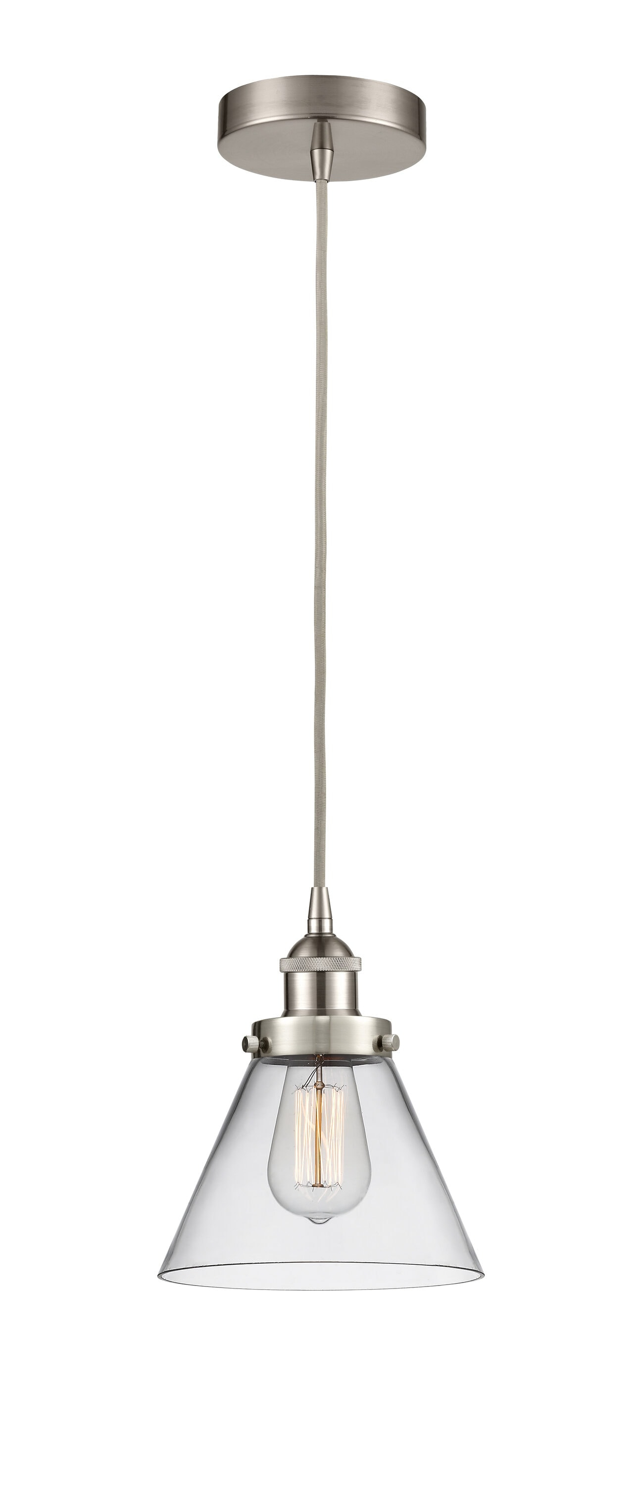 Edison 8" Mini Pendant Light in Brushed Satin Nickel with Clear Glass