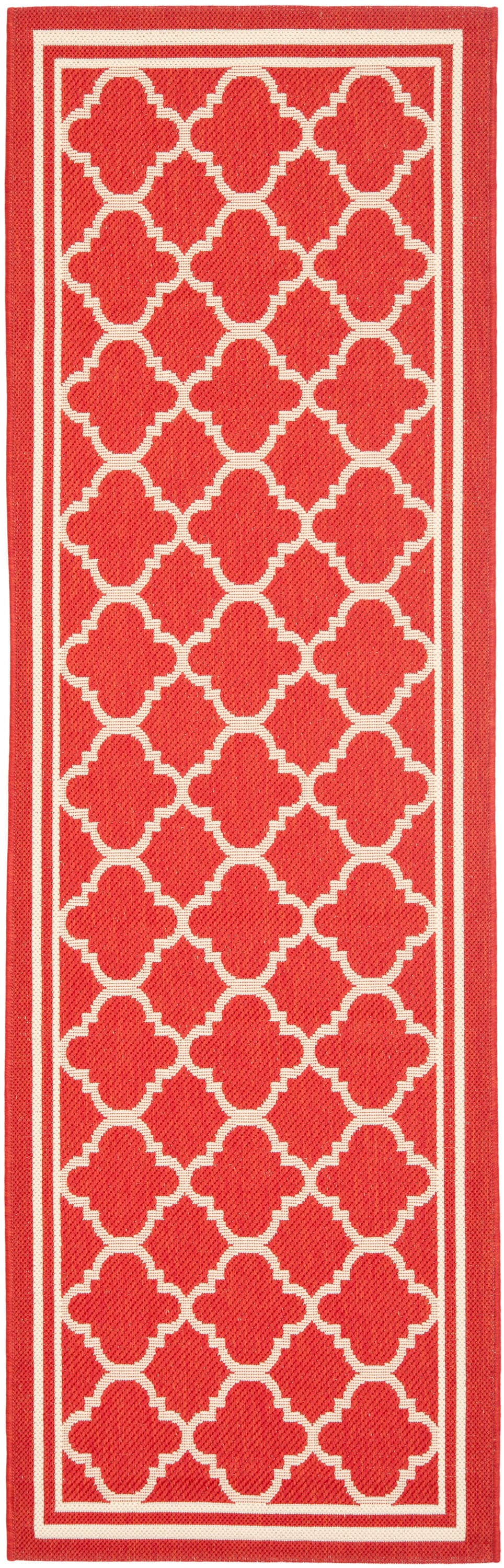 SAFAVIEH Courtyard Alina Geometric Quatrefoil Indoor/Outdoor Runner Rug, Red/Bone, 2'3" x 14'