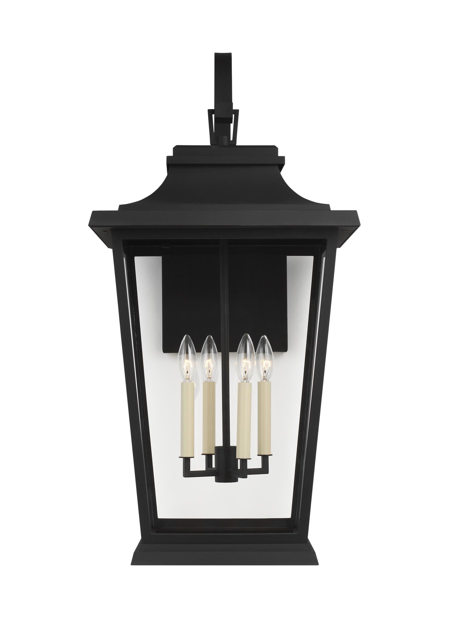 Textured Black 4-Light Outdoor Lantern Sconce with Clear Panels