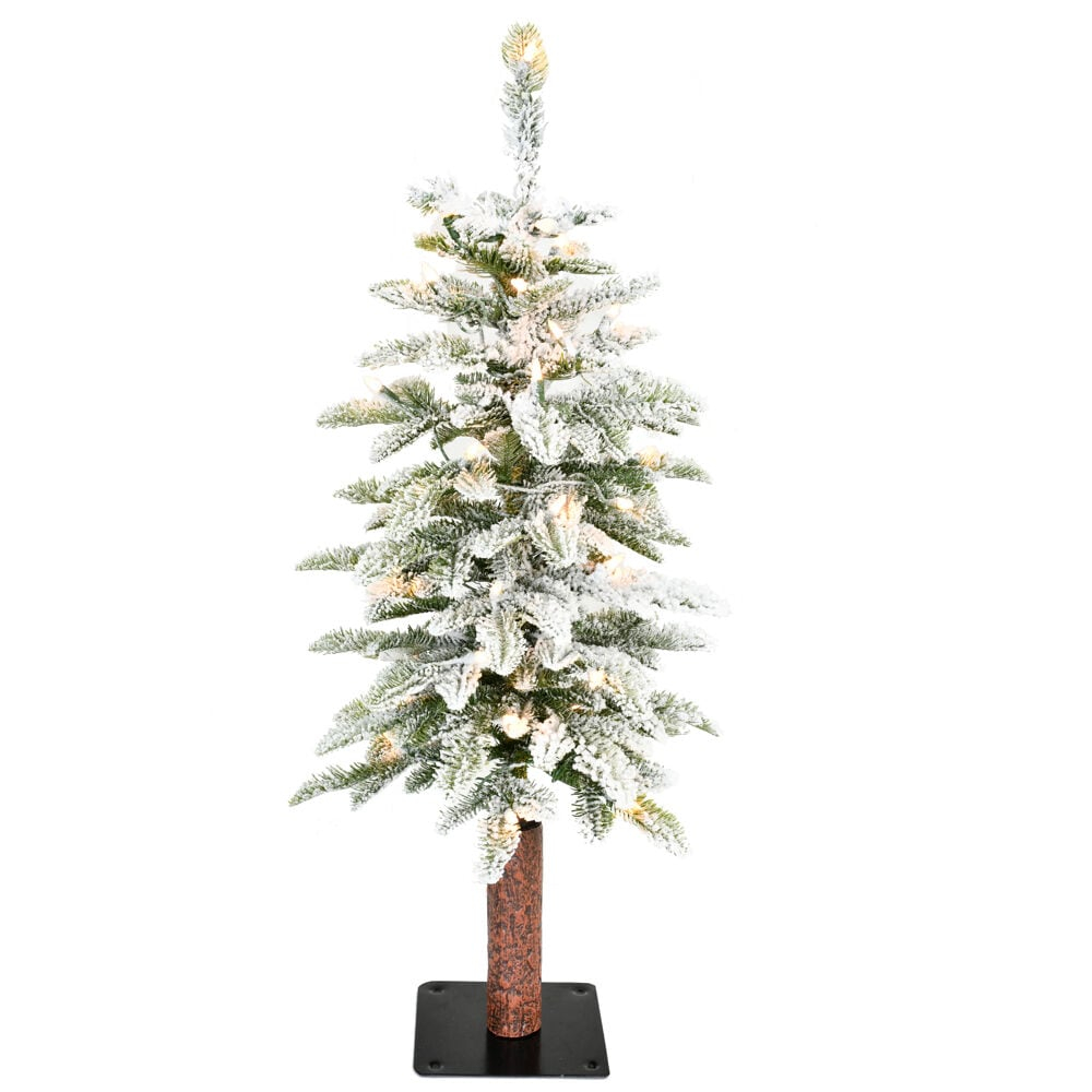Fraser Hill Farm 2-Ft. Snowy Downswept Tree with Clear Lights | Metal Stand Included | Festive Christmas Holiday Decor | White | FFSD024-1SN