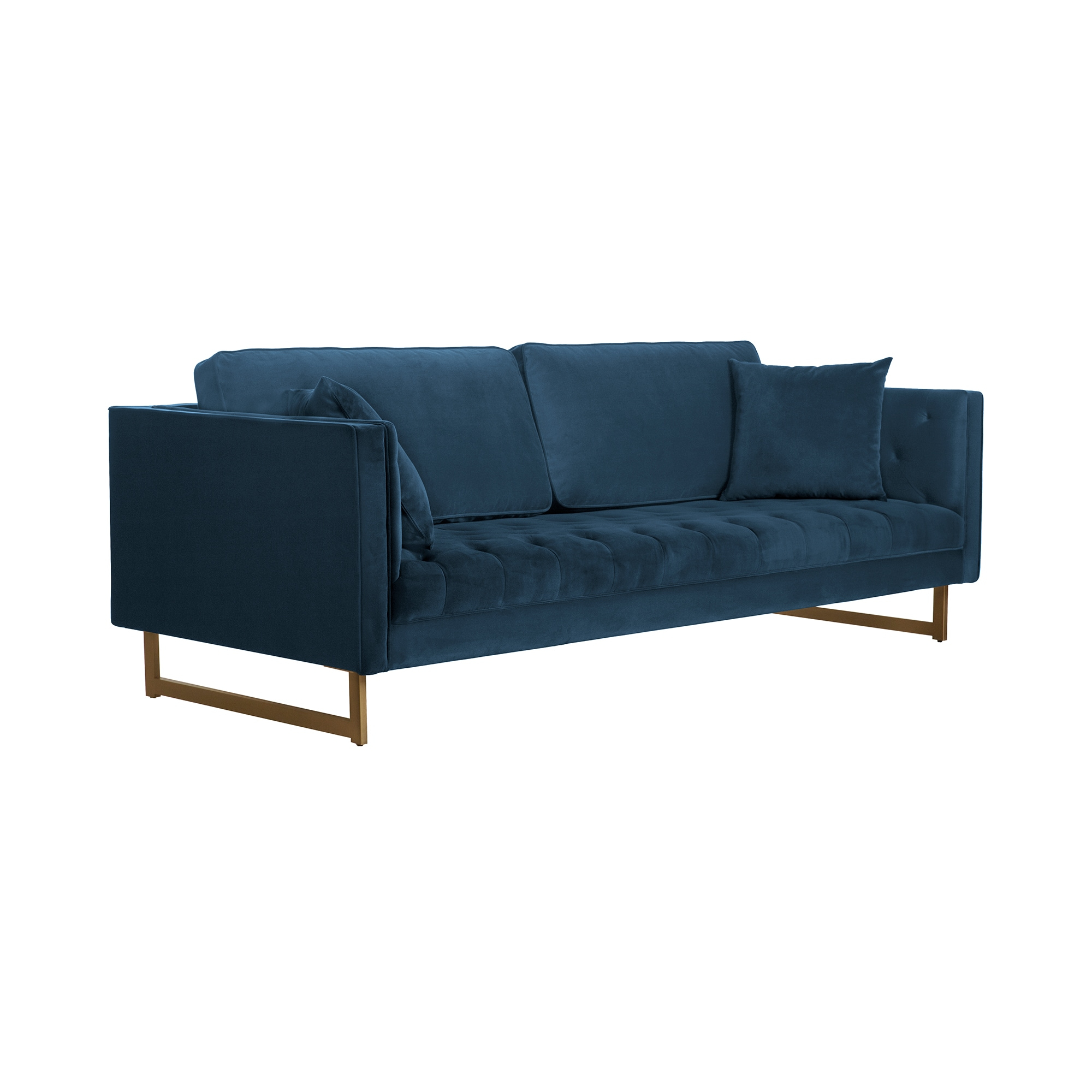 Lenox Blue Velvet Sofa with Brass Legs