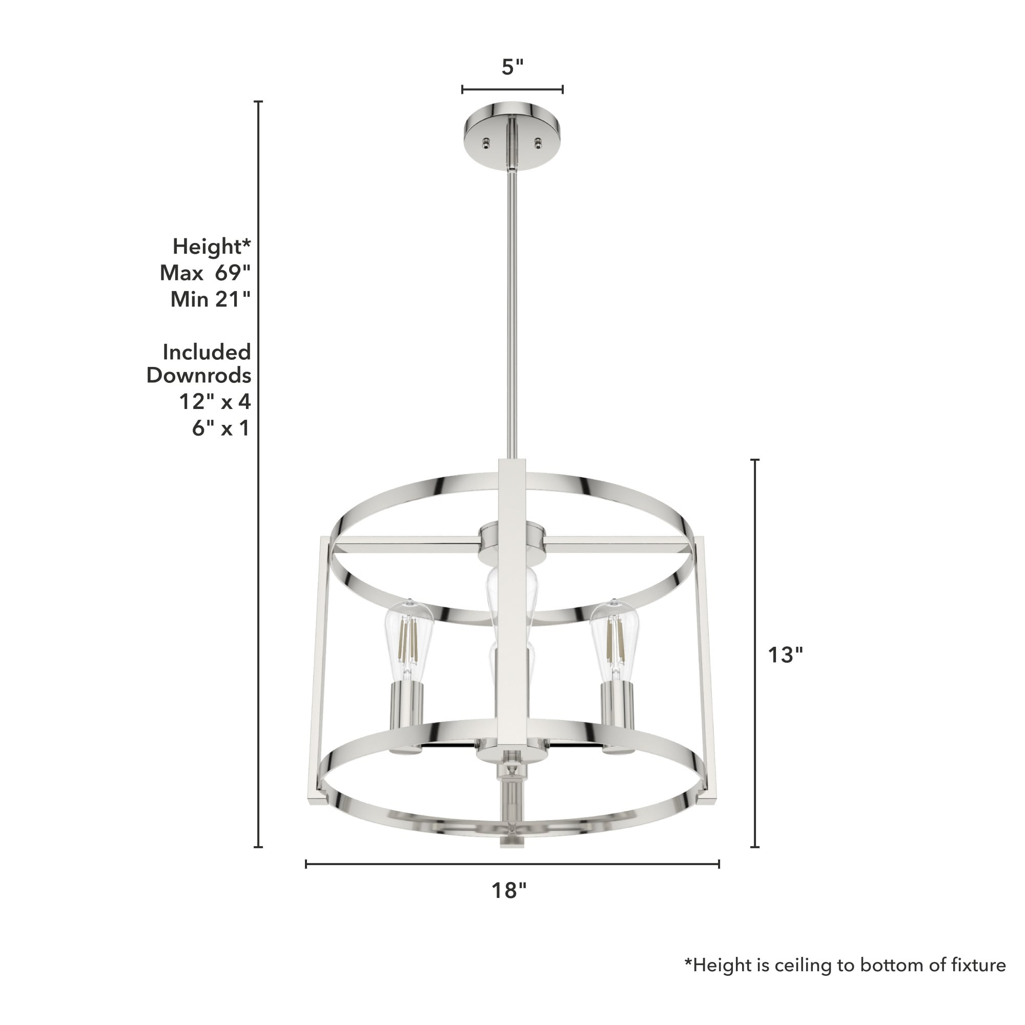 Hunter - Astwood 4-light Polished Nickel, Medium Size Chandelier, Dimmable, Caged Style, Drum Shaped, for Bedrooms, Kitchens, Dining, Living Rooms - 19957