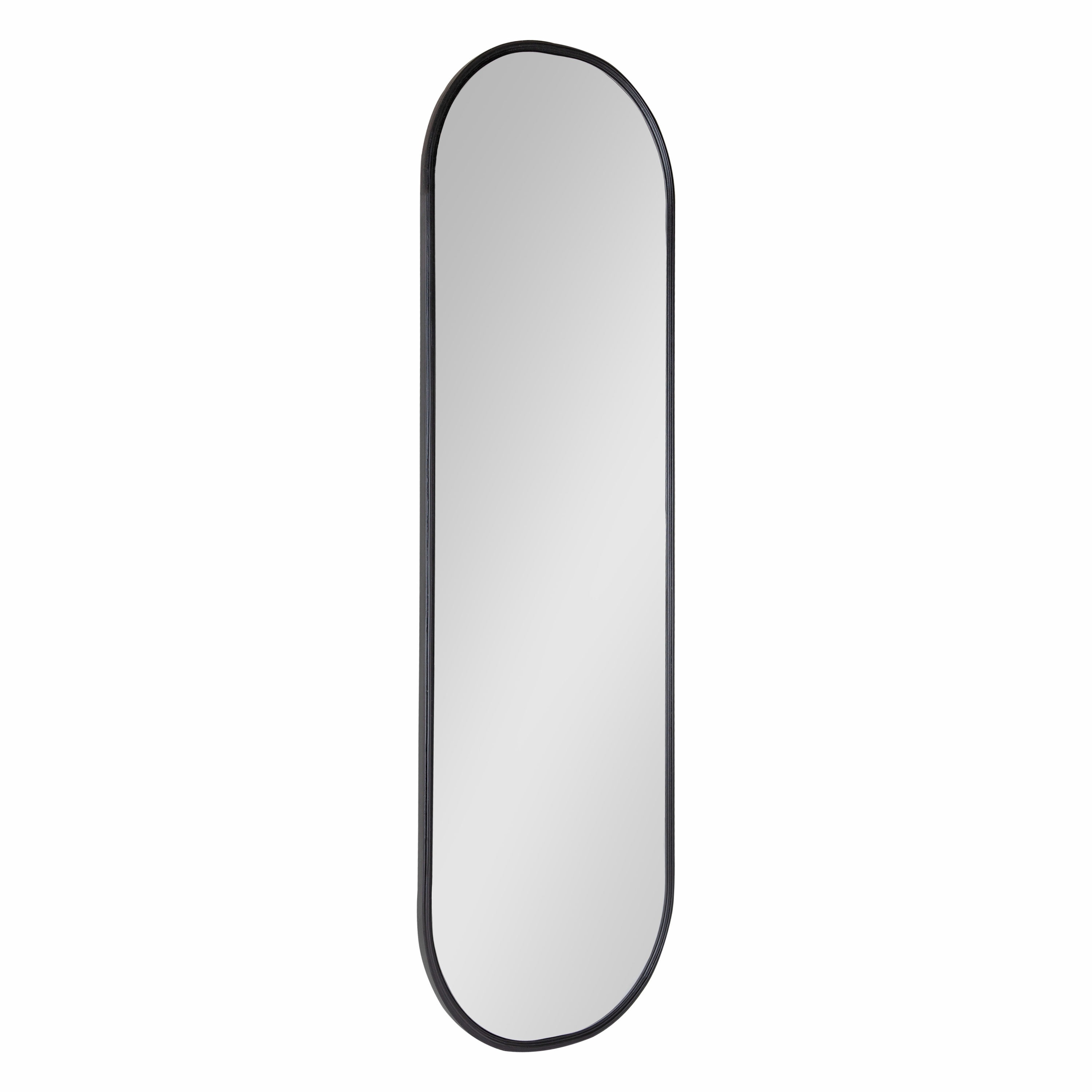Kate and Laurel Caskill Modern Oval Mirror, 16" x 48", Black, Capsule-Shaped Accent Mirror for Entryway, Living Room, or Bathroom