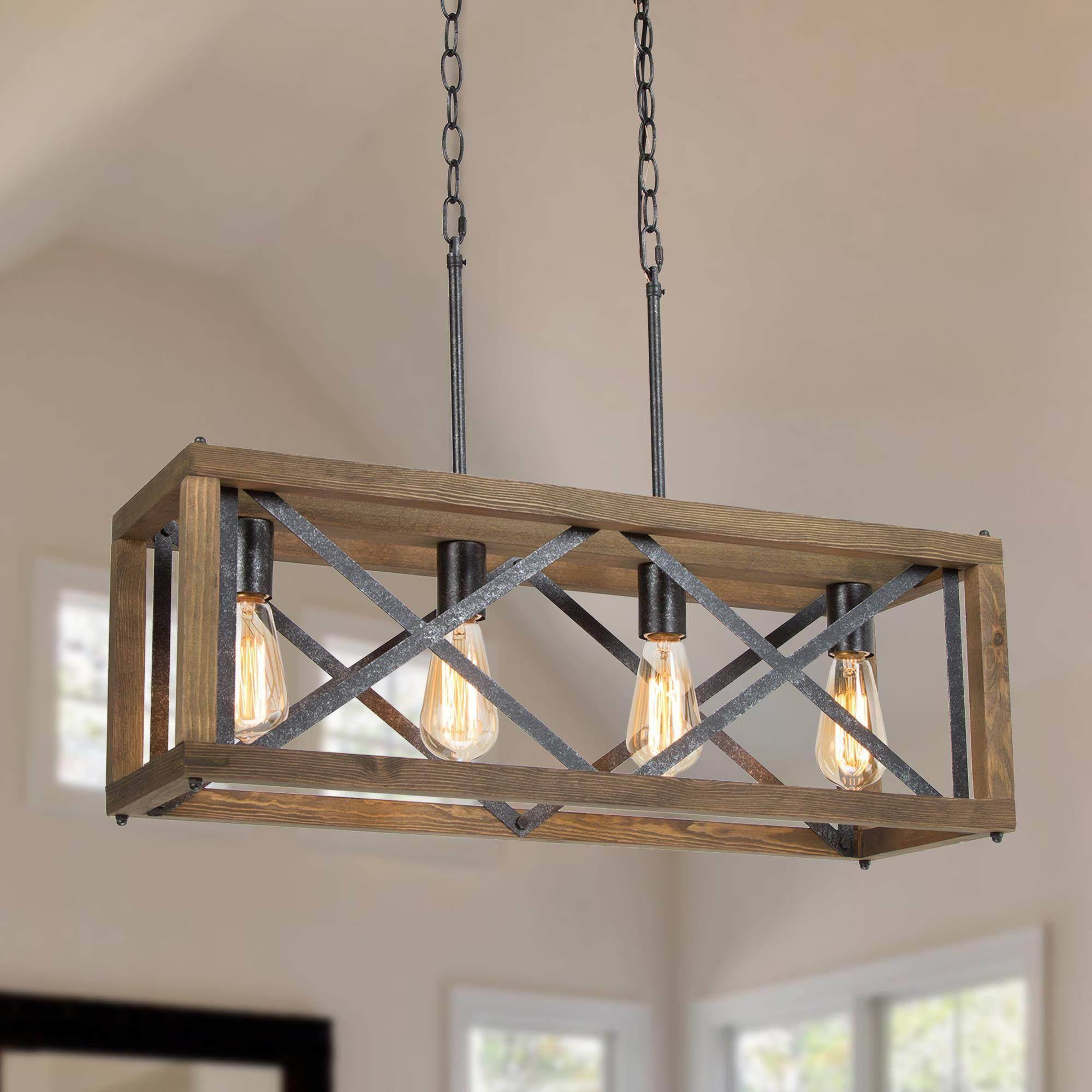 LNC Farmhouse Decor 4-Light Wood Chandelier Kitchen Island Light Fixtures, Large Modern Farmhouse Chandeliers Light for Dining Room, Kitchen Island, Bedroom