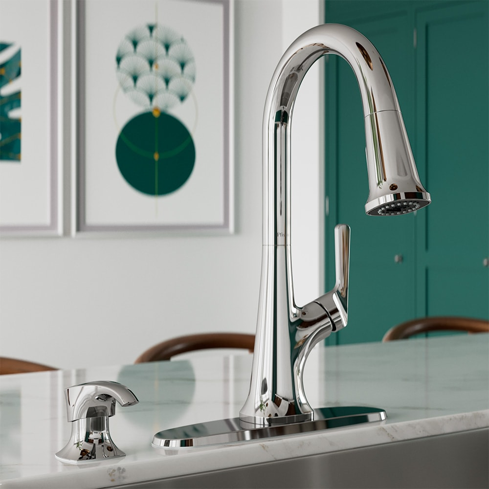 Pfister Ridgeline Kitchen Faucet with Pull Down Sprayer and Soap Dispenser, Single Handle, High Arc, Polished Chrome Finish, F5297RGC