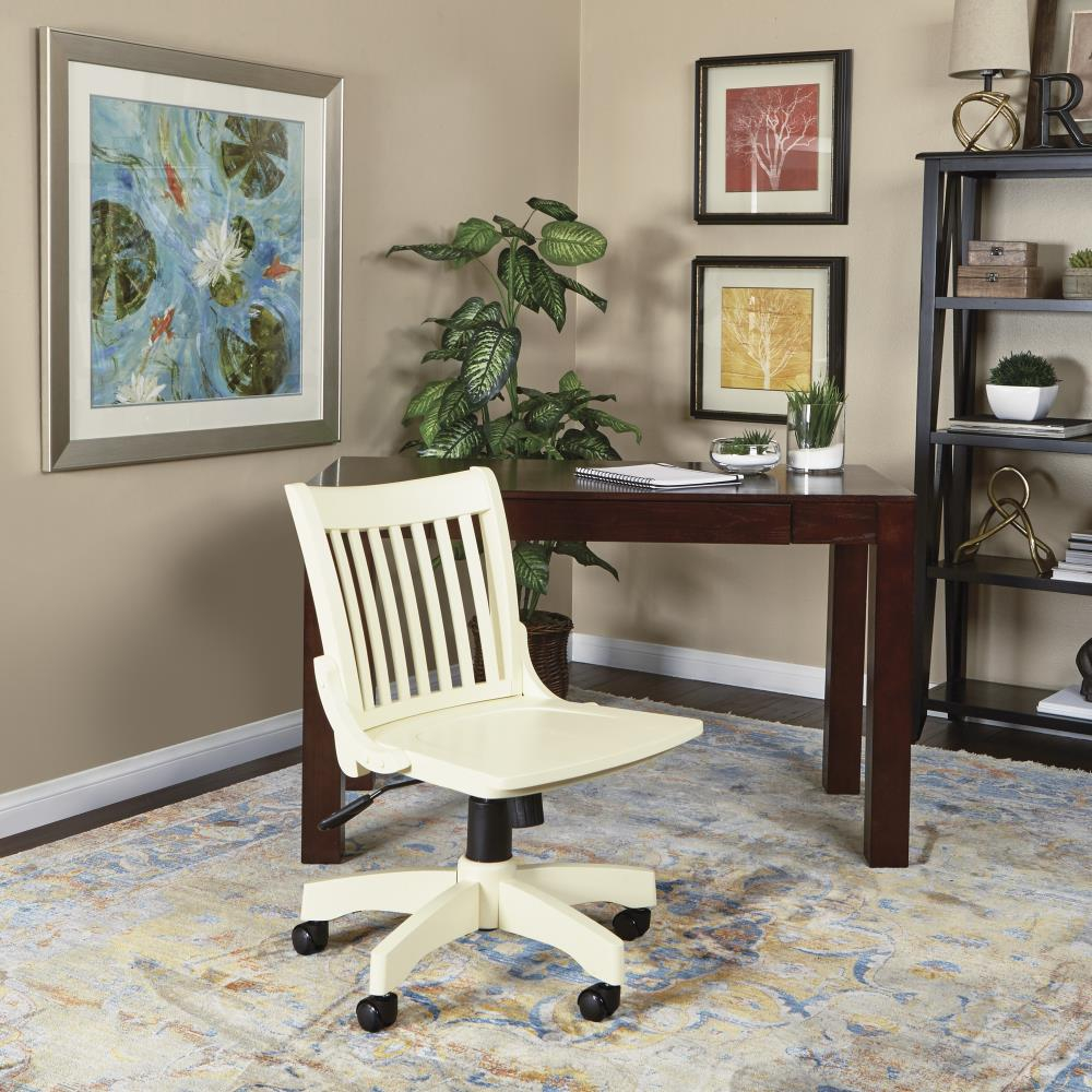 OSP Deluxe Armless Wood Bankers Chair with Wood Seat, Antique White
