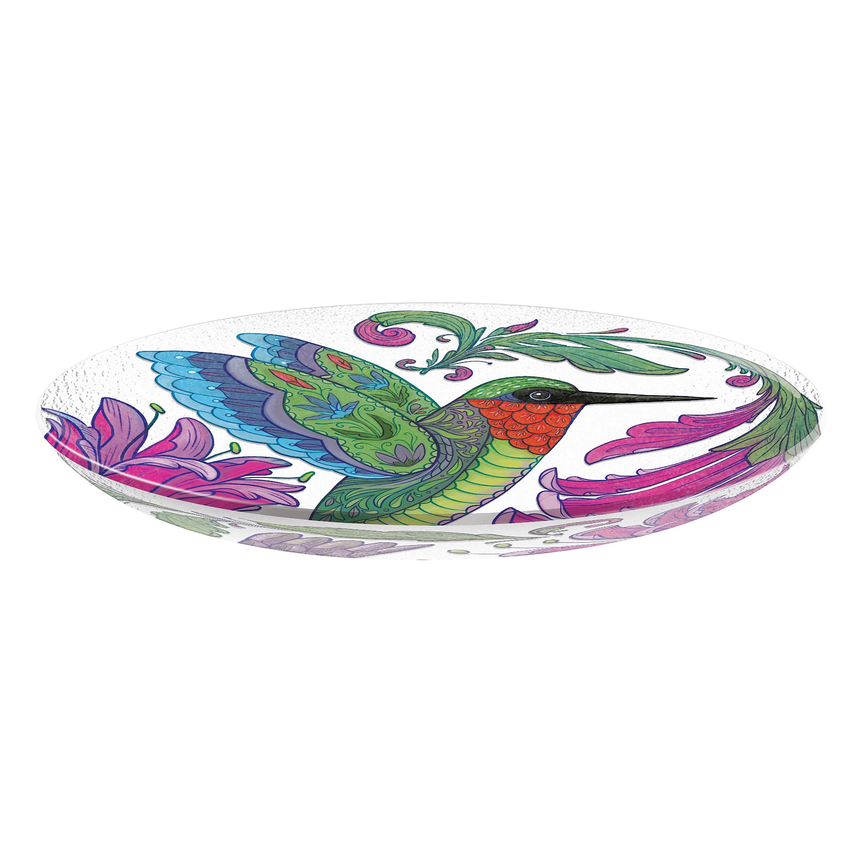 Evergreen Garden 18 inches Glass Bird Bath Bowl, Glass Painted Birdbath or Wild Bird Feeders for Outdoor Bird Bath Stand, Bird Bath Replacement Bowls Only (Hummingbird)